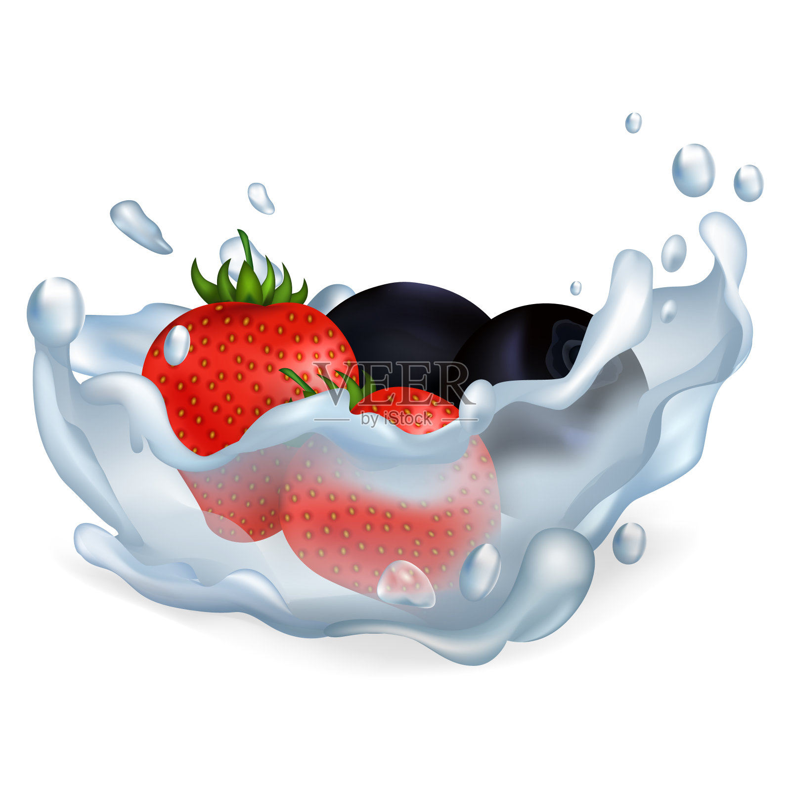 草莓和蓝莓在水插图插画图片素材