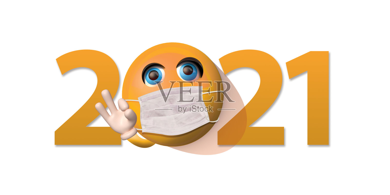 蒙面表情和2021年的Logo照片摄影图片