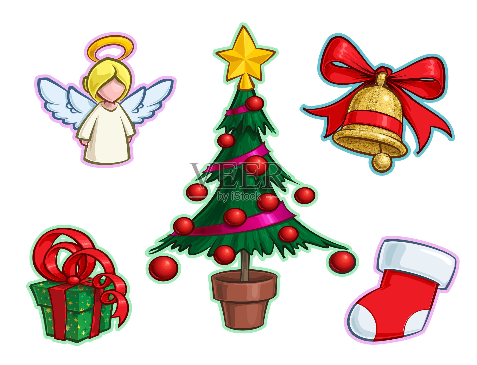圣诞图标集-天使树礼物钟长袜设计元素图片