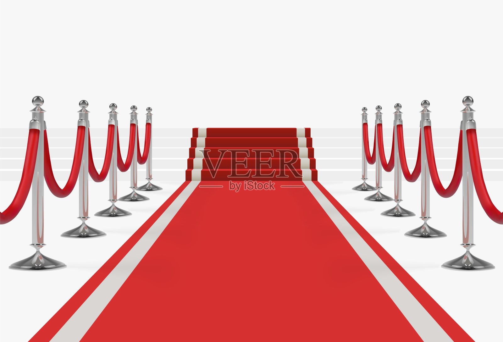 楼梯上铺着红地毯银柱上系着红绳插画图片素材
