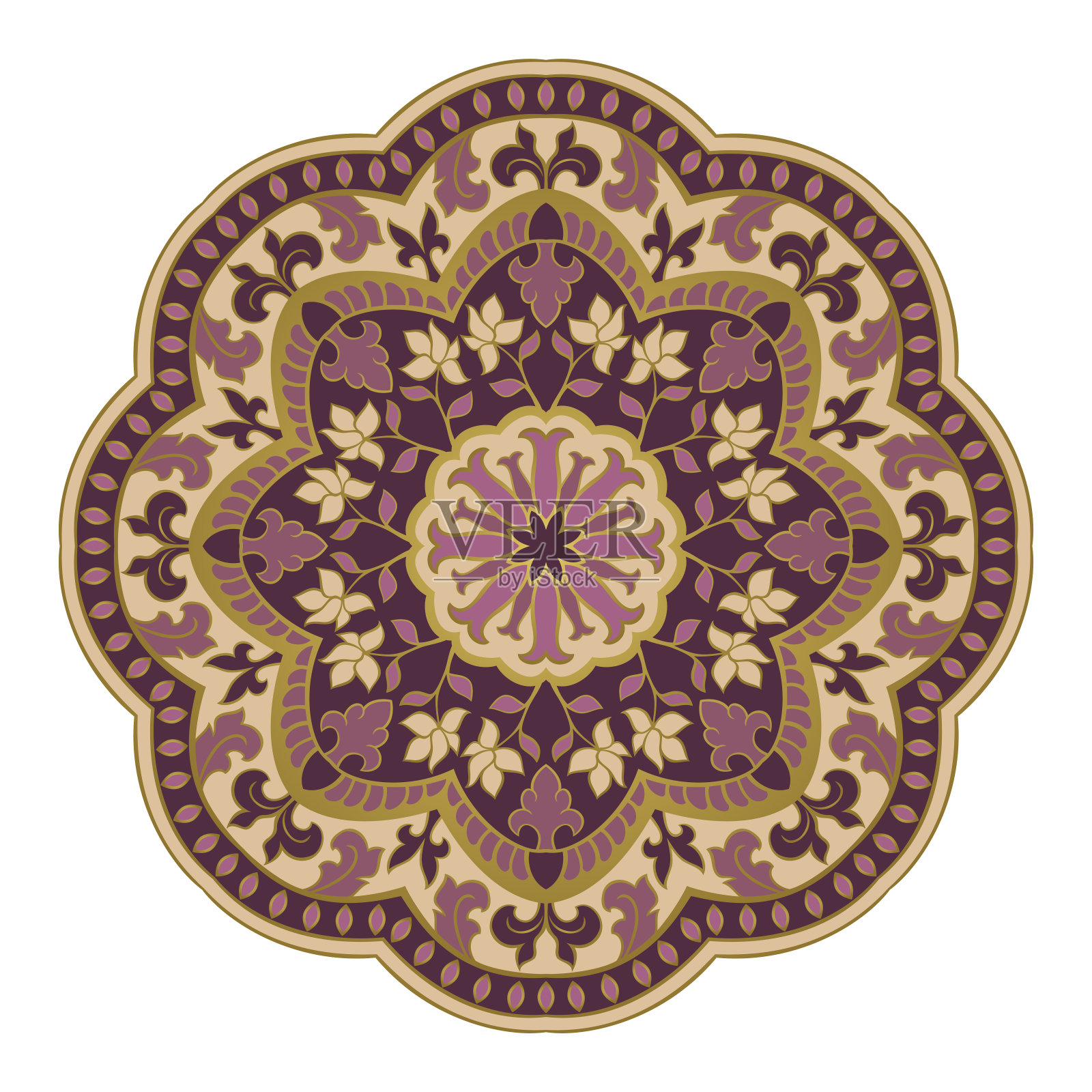 淡紫色东方曼荼罗。插画图片素材