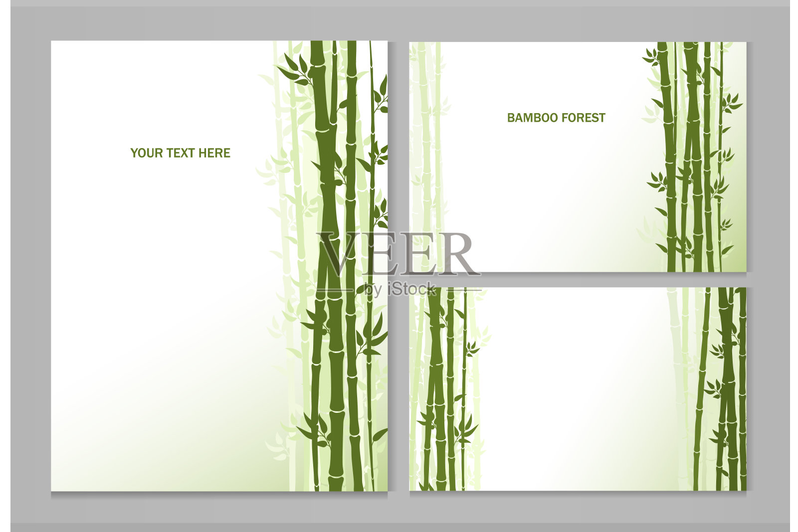 一套向量问候卡与竹子和地方为文本。插画图片素材