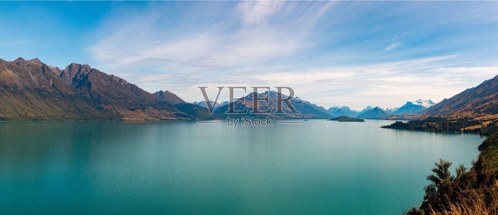 瓦卡蒂普湖全景图，南岛，新西兰照片摄影图片