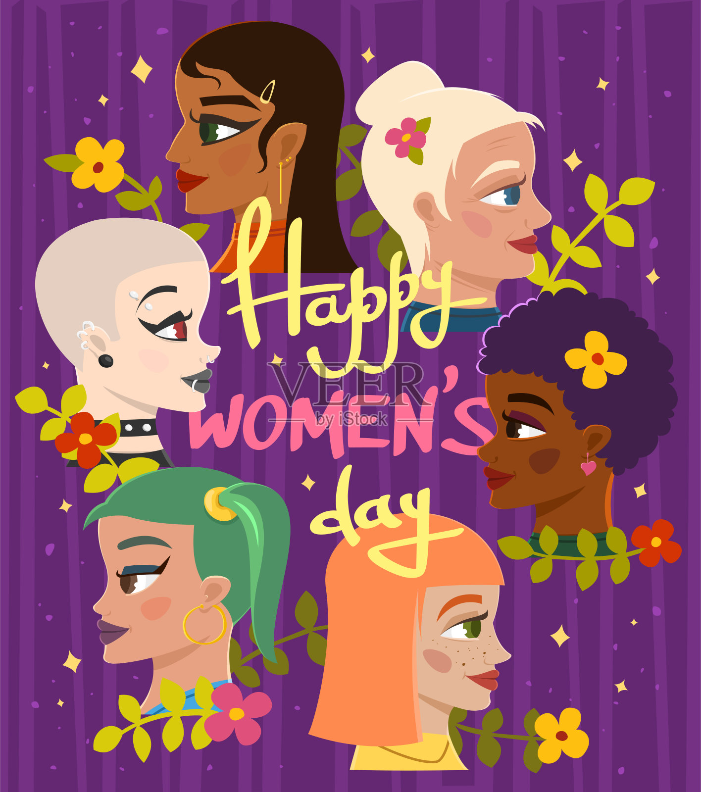 国际妇女节快乐矢量插图。插画图片素材