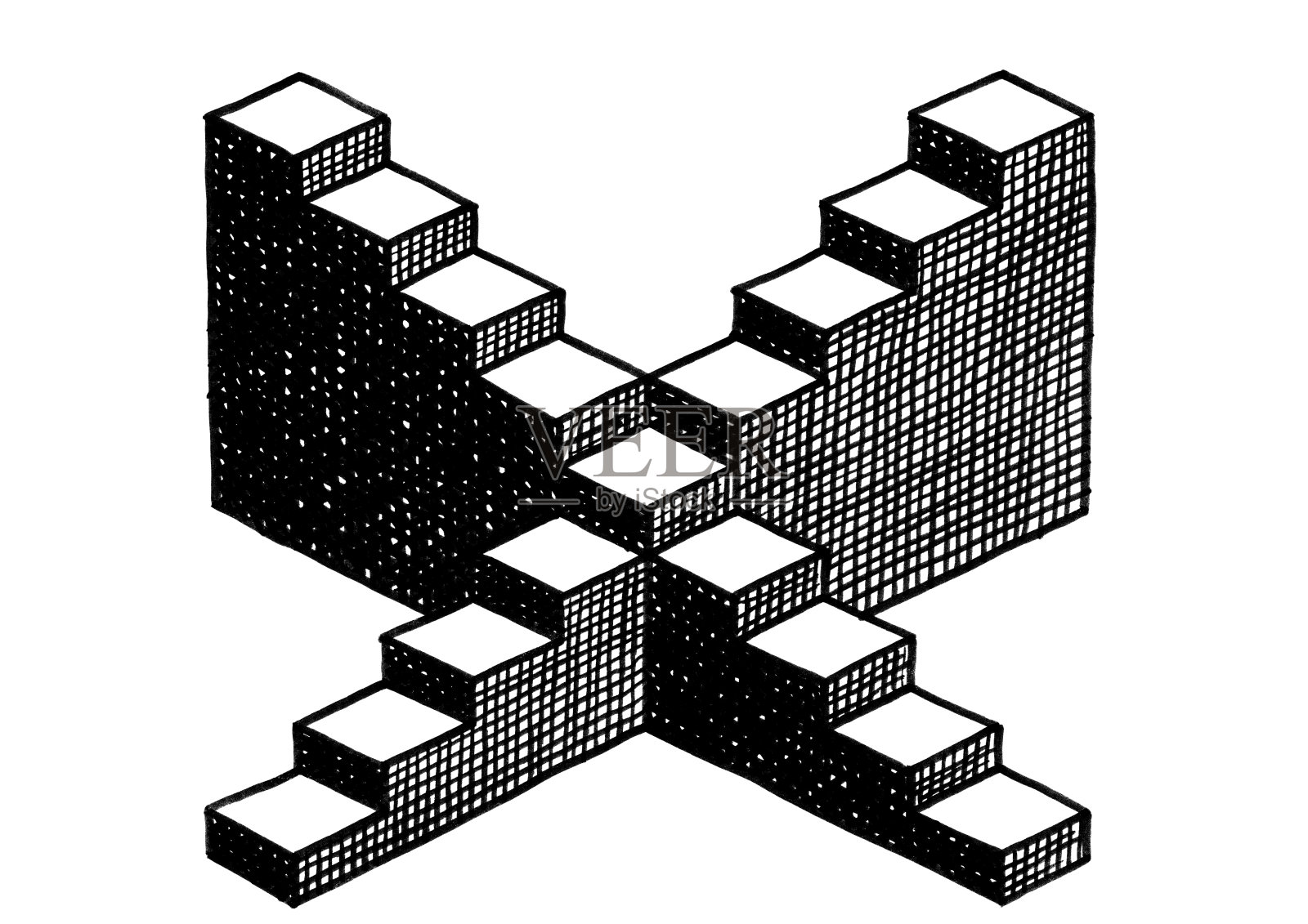 两个对称交叉的空楼梯插画图片素材