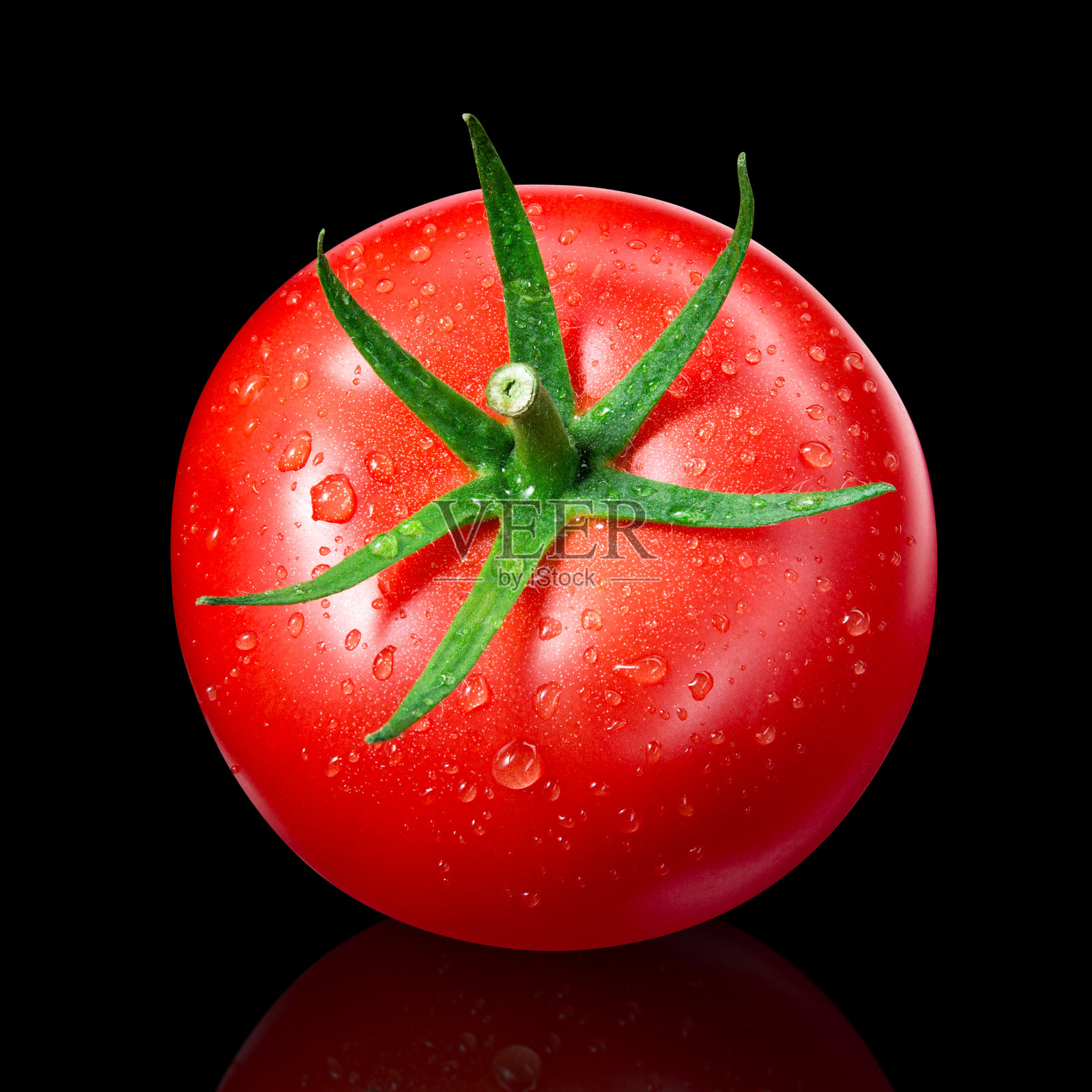 番茄孤立。黑色背景上的番茄。番茄滴俯视图。黑色背景。剪切路径。照片摄影图片