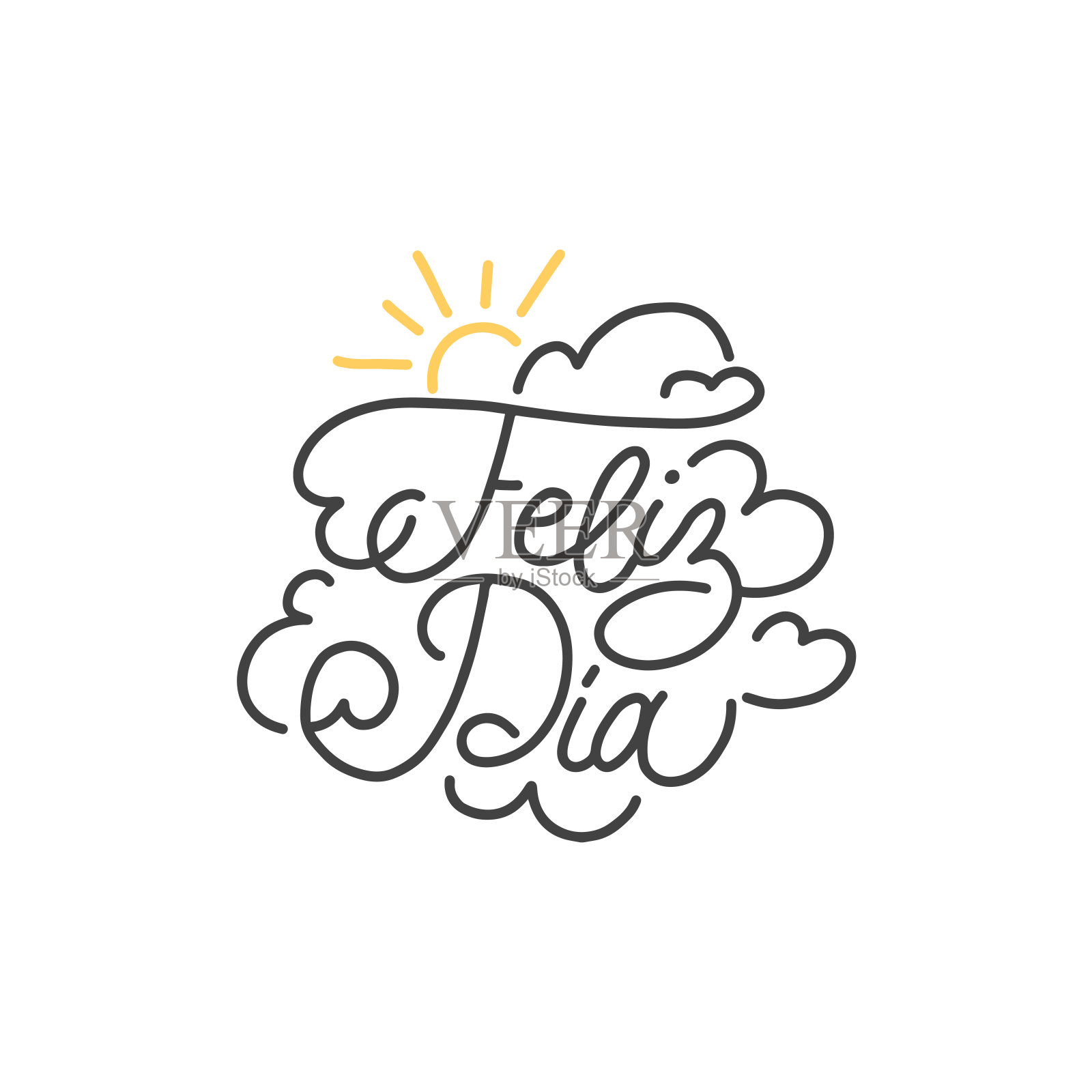 菲利斯迪亚手写体，西班牙语翻译快乐日短语。单线书法矢量。设计元素图片