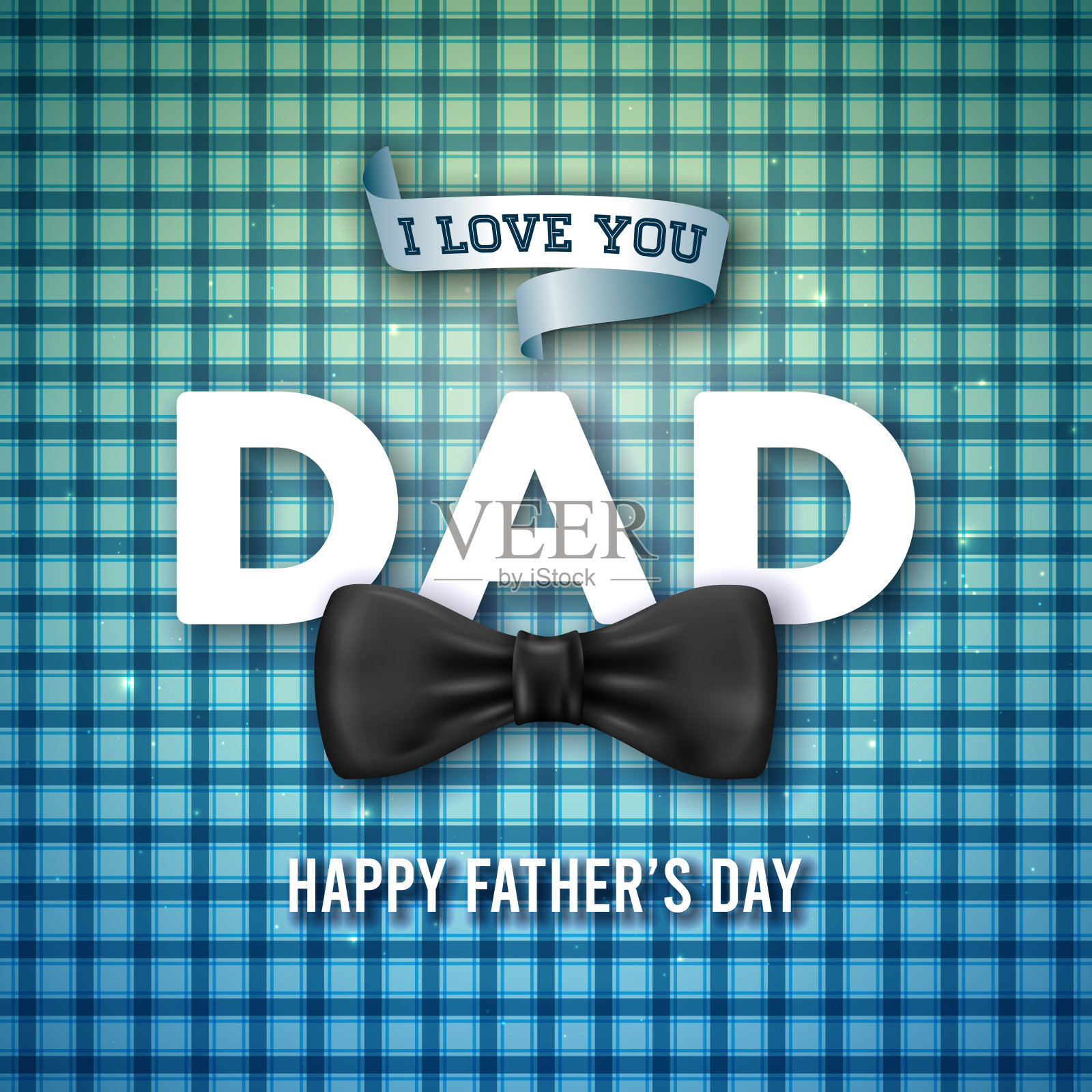 我爱你，爸爸。父亲节贺卡设计与蝴蝶结和3d字母在蓝色格子背景。矢量庆祝插图为爸爸。为横幅，传单，邀请的模板插画图片素材