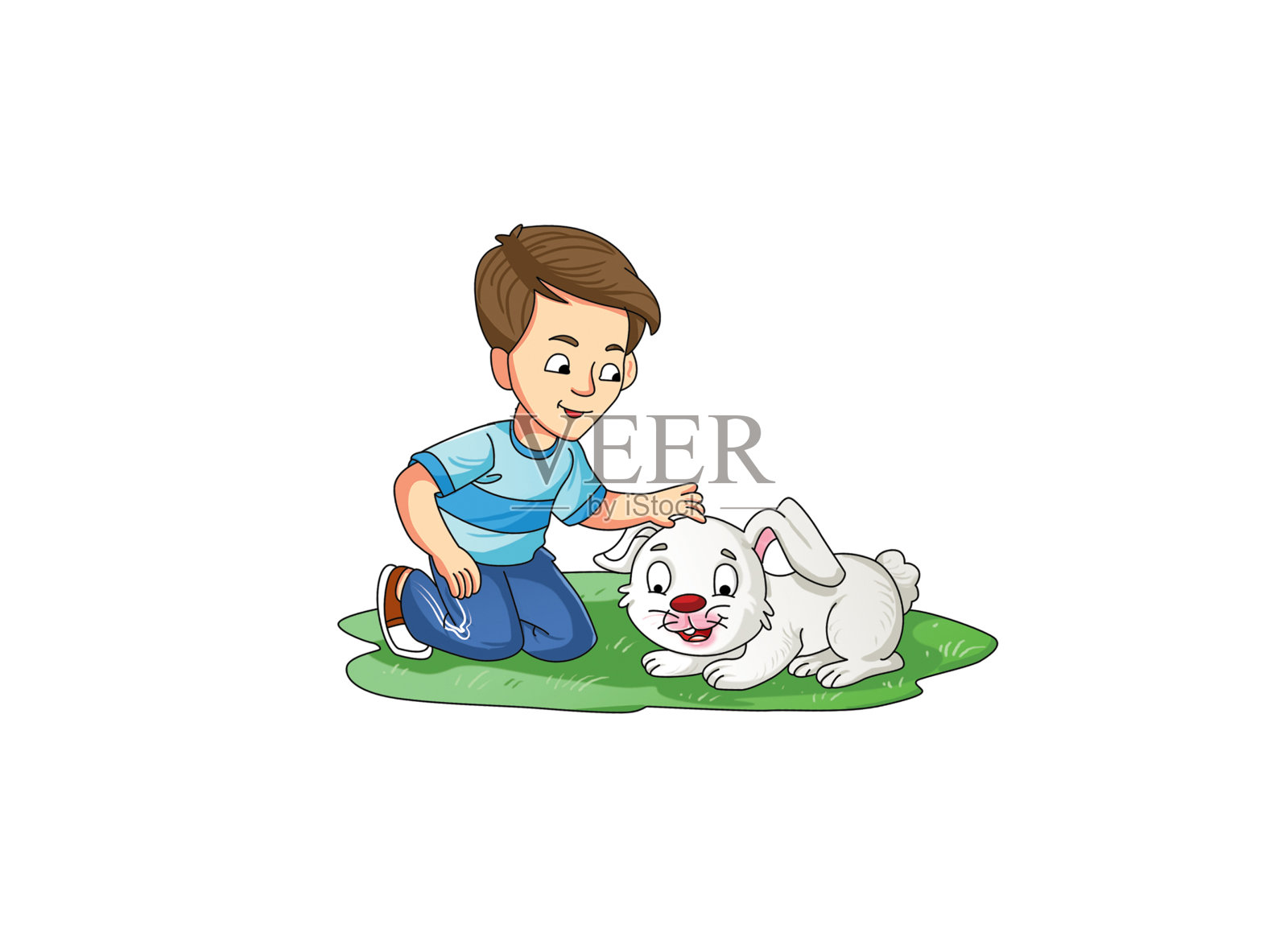 一个男孩和狗在玩插画图片素材