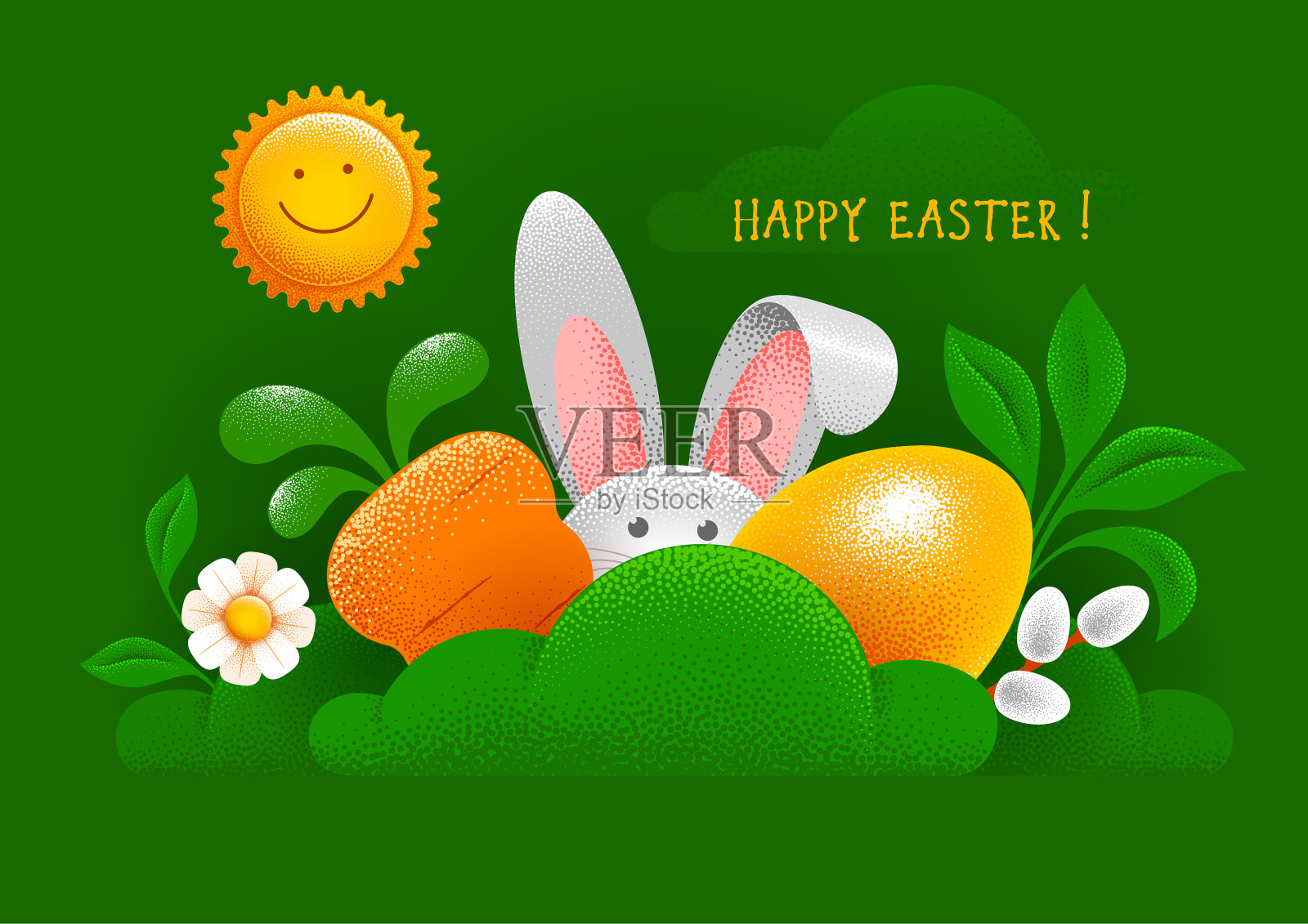 带有复活节兔子蛋的复活节贺卡插画图片素材