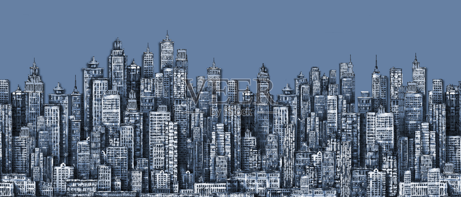 插图与建筑，摩天大楼，大城市建筑市中心插画图片素材