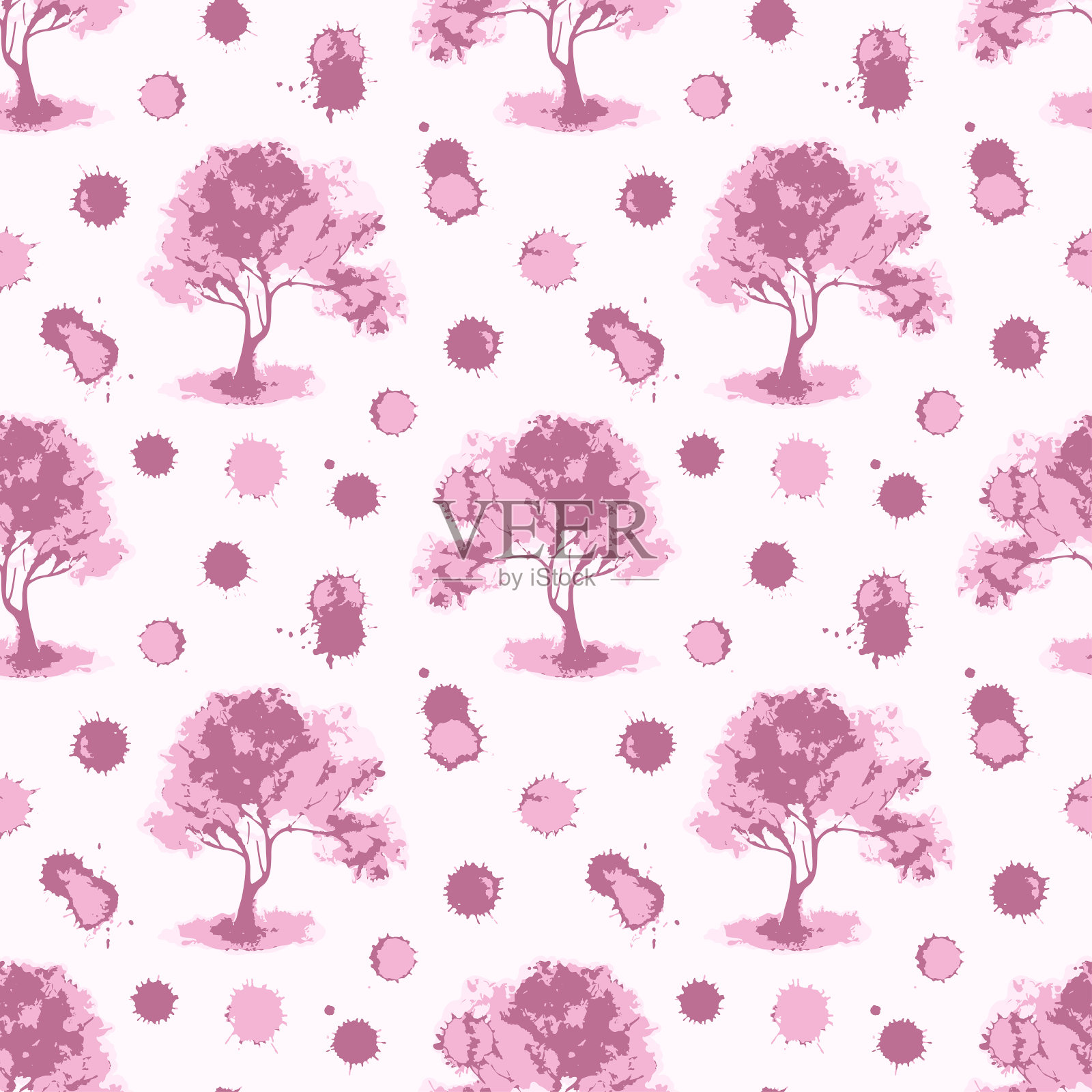 向量粉色单色樱花树无缝图案纹理背景插画图片素材