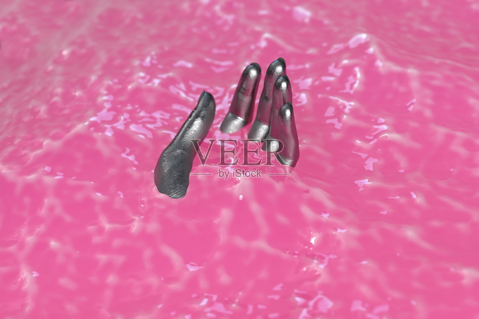 手漂浮在粉红色的水中照片摄影图片
