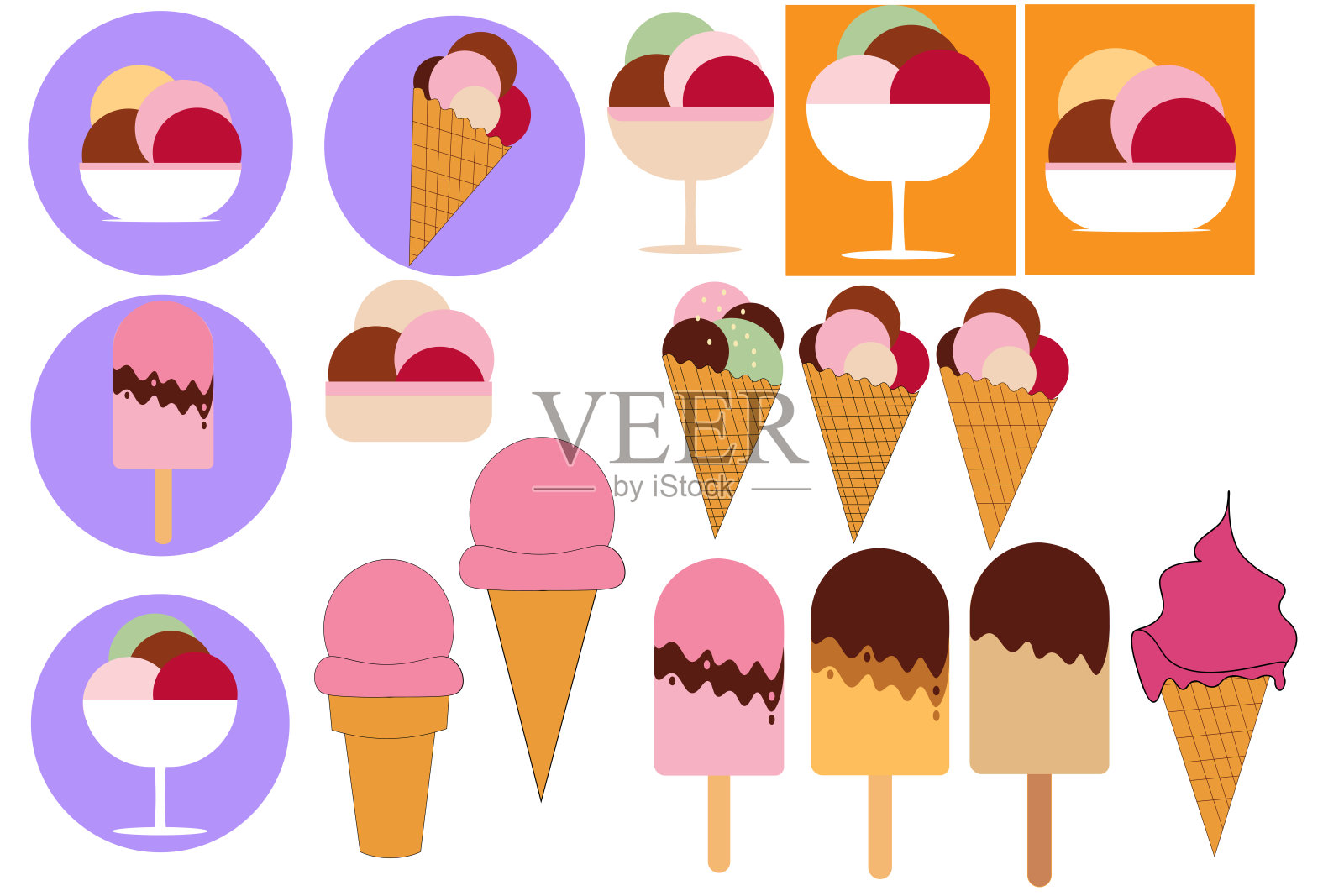 一套不同的冰淇淋。模板的背景，旗帜，卡片，海报。向量EPS10插图。插画图片素材