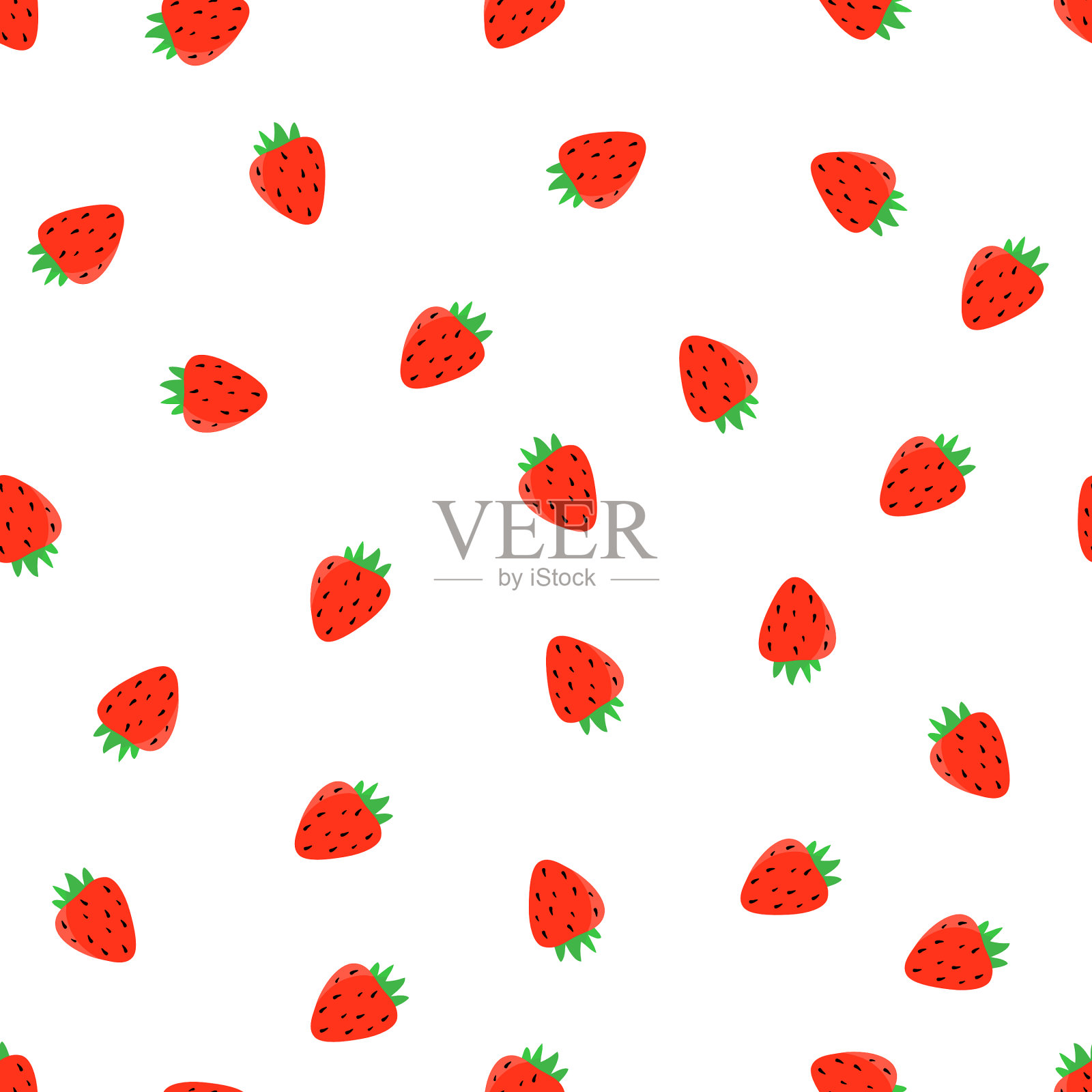 草莓手绘无缝模式上的白色背景。插画图片素材