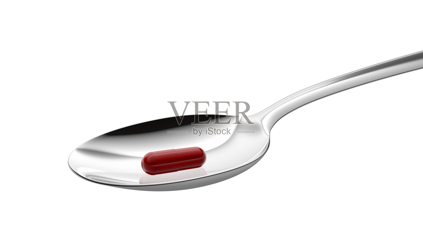 勺子与红色蒴果孤立在白色背景。特写镜头。照片摄影图片