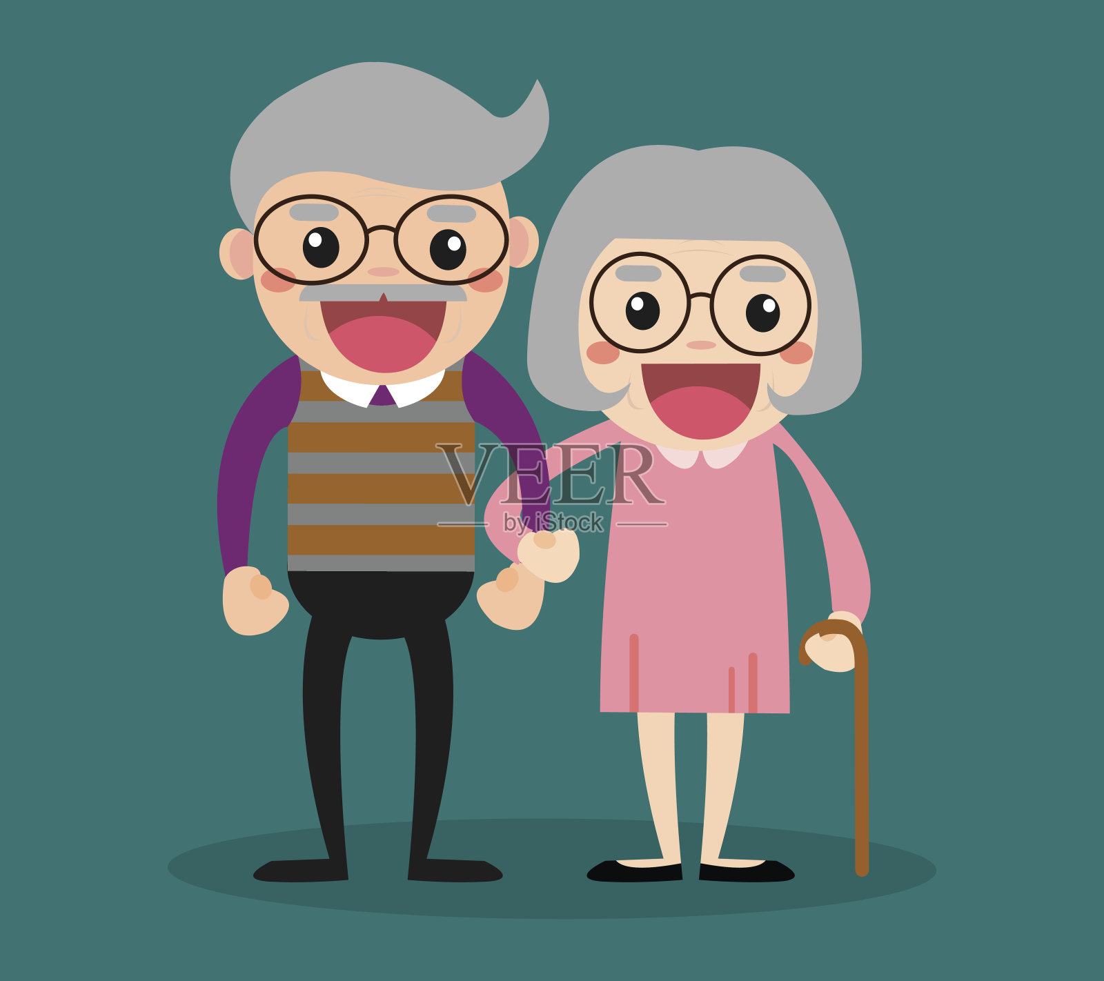 退休老人老年夫妇在创意平面矢量字符设计插画图片素材