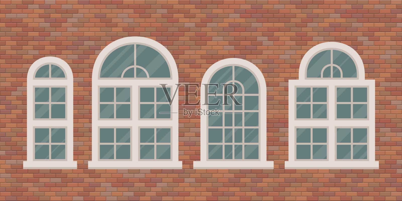 砖墙矢量图上的复古窗户插画图片素材