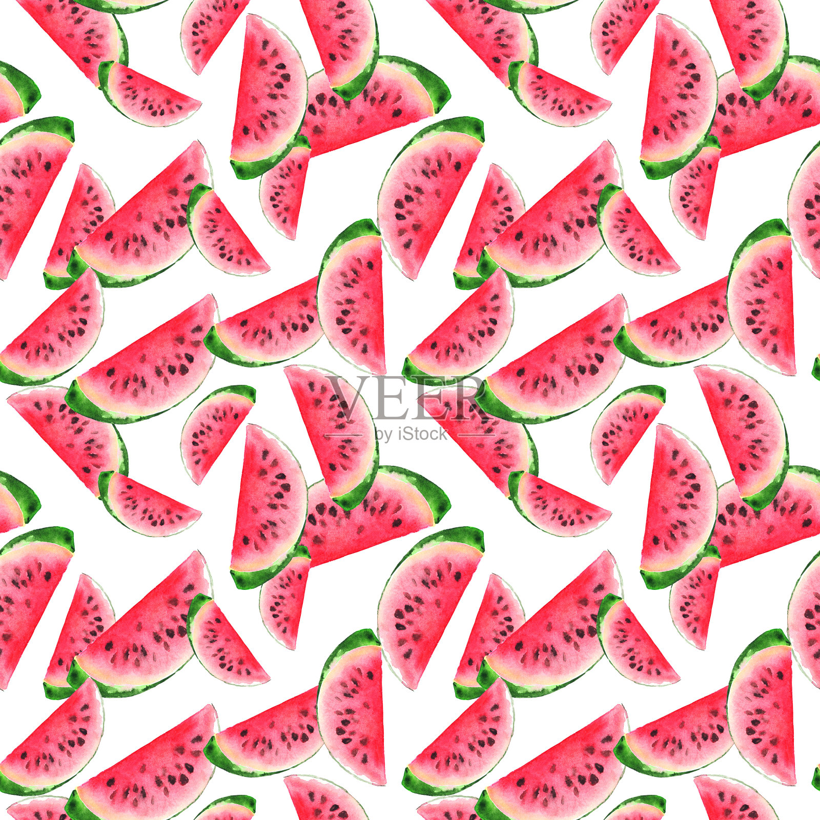 水彩西瓜切片水果浆果纹理纹理背景无缝图案设计元素图片