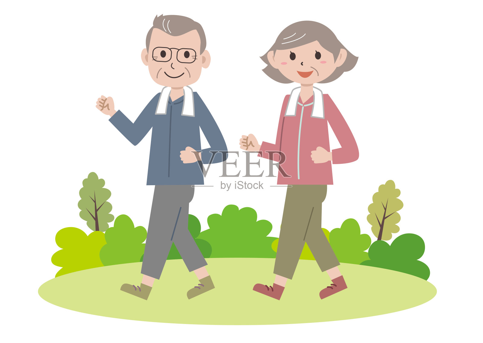 老年夫妇散步插画图片素材