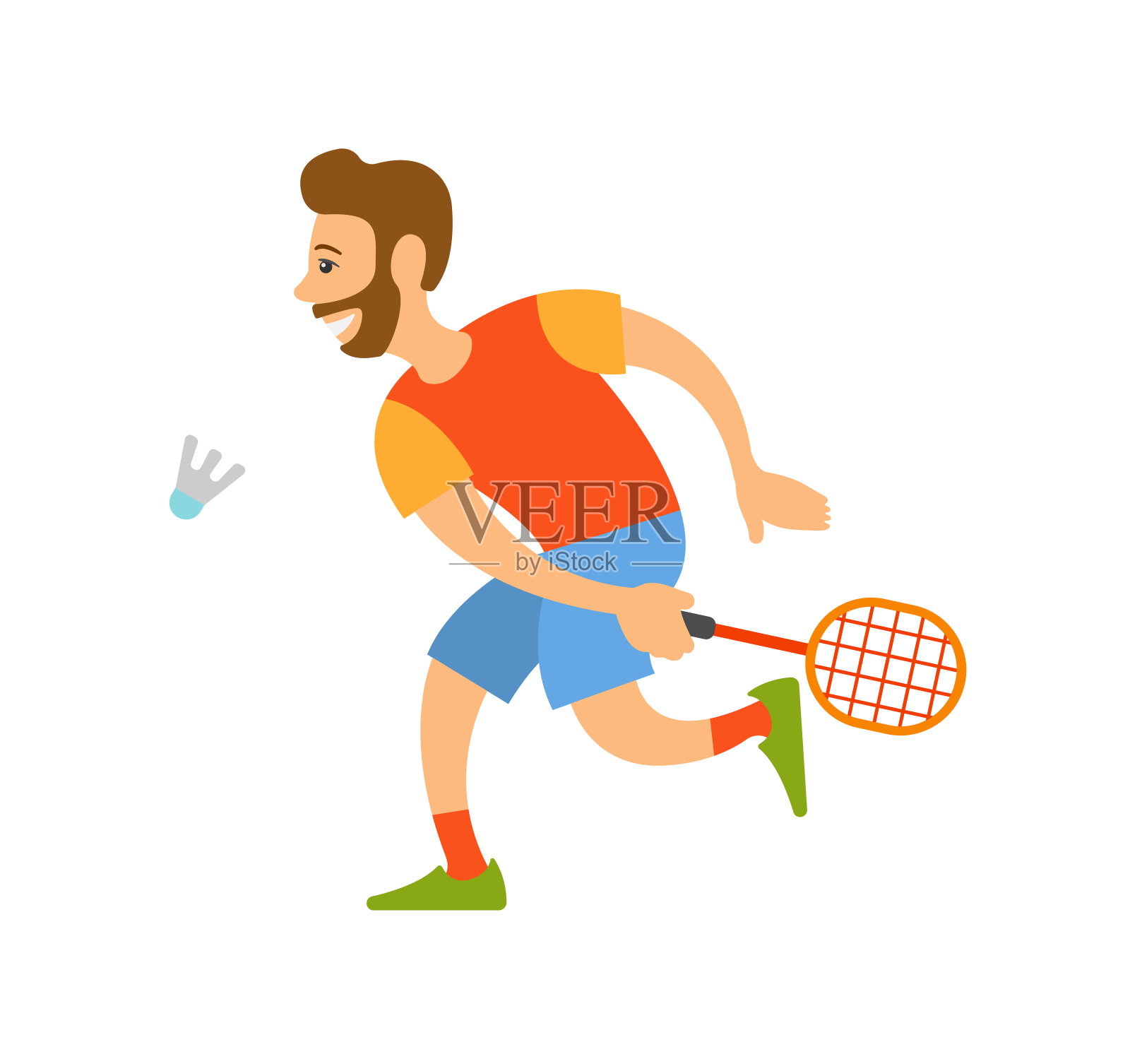 羽毛球运动员用球拍打毽子插画图片素材