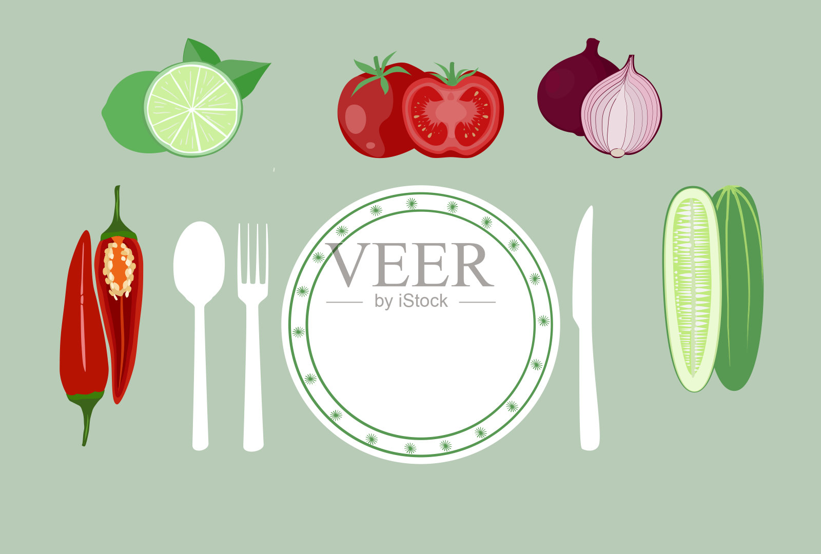蔬菜和盘子服务插画图片素材