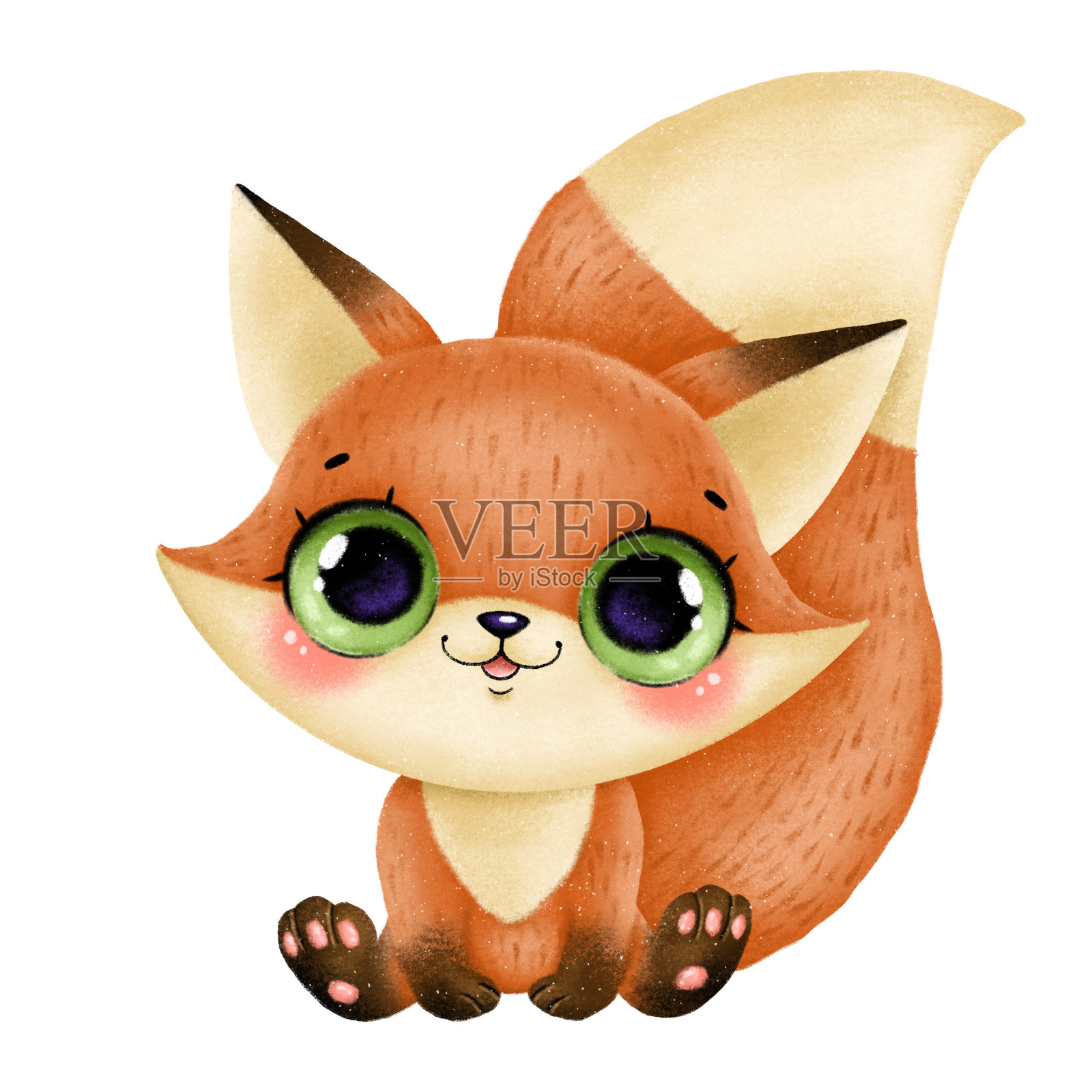插图一个可爱的卡通小狐狸与大眼睛。设计元素图片
