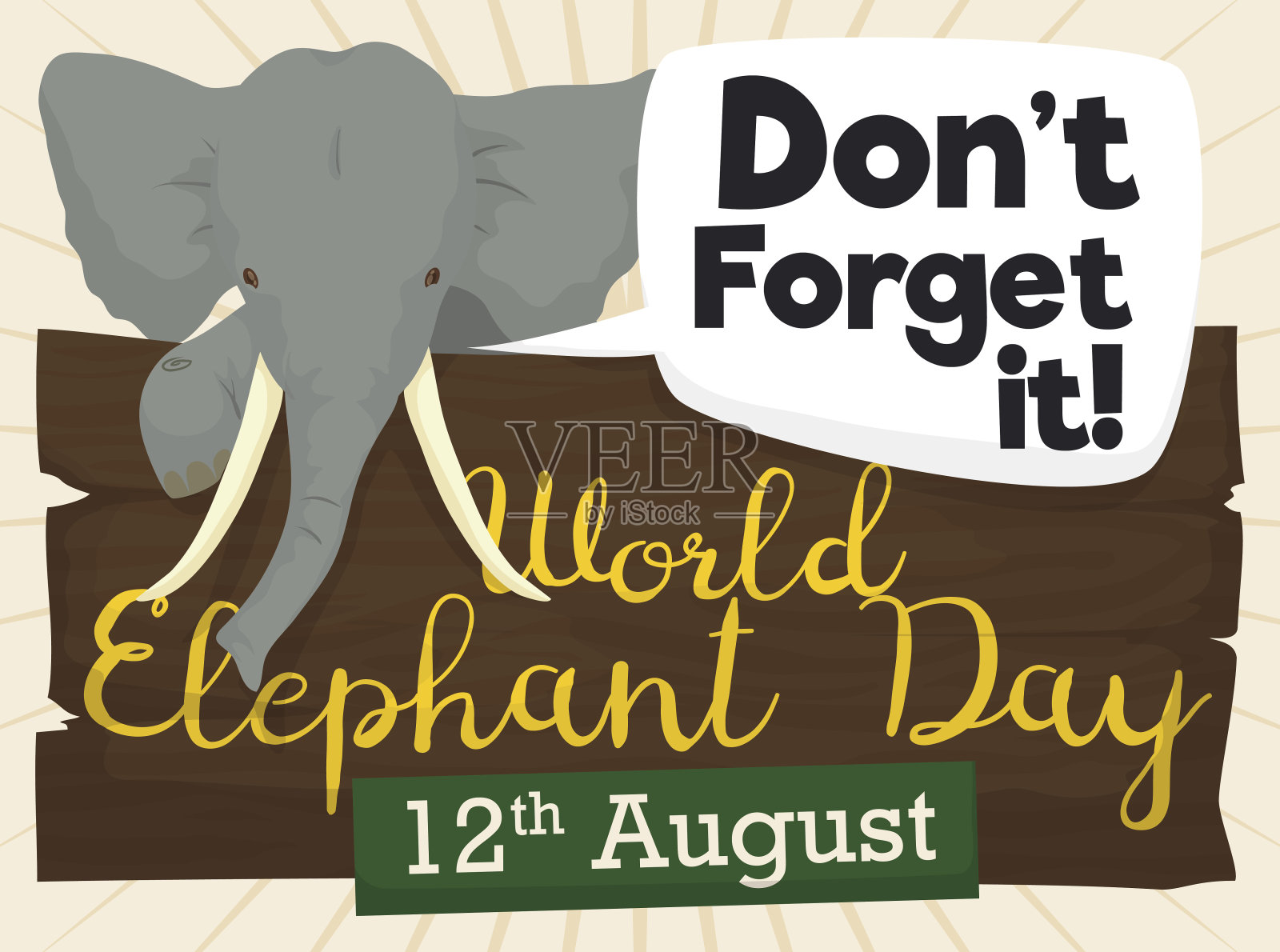大象在木制标志和气球上宣传世界大象日插画图片素材