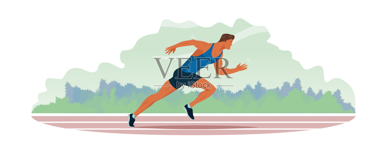 运动员沿着体育场的跑道跑步。插画图片素材