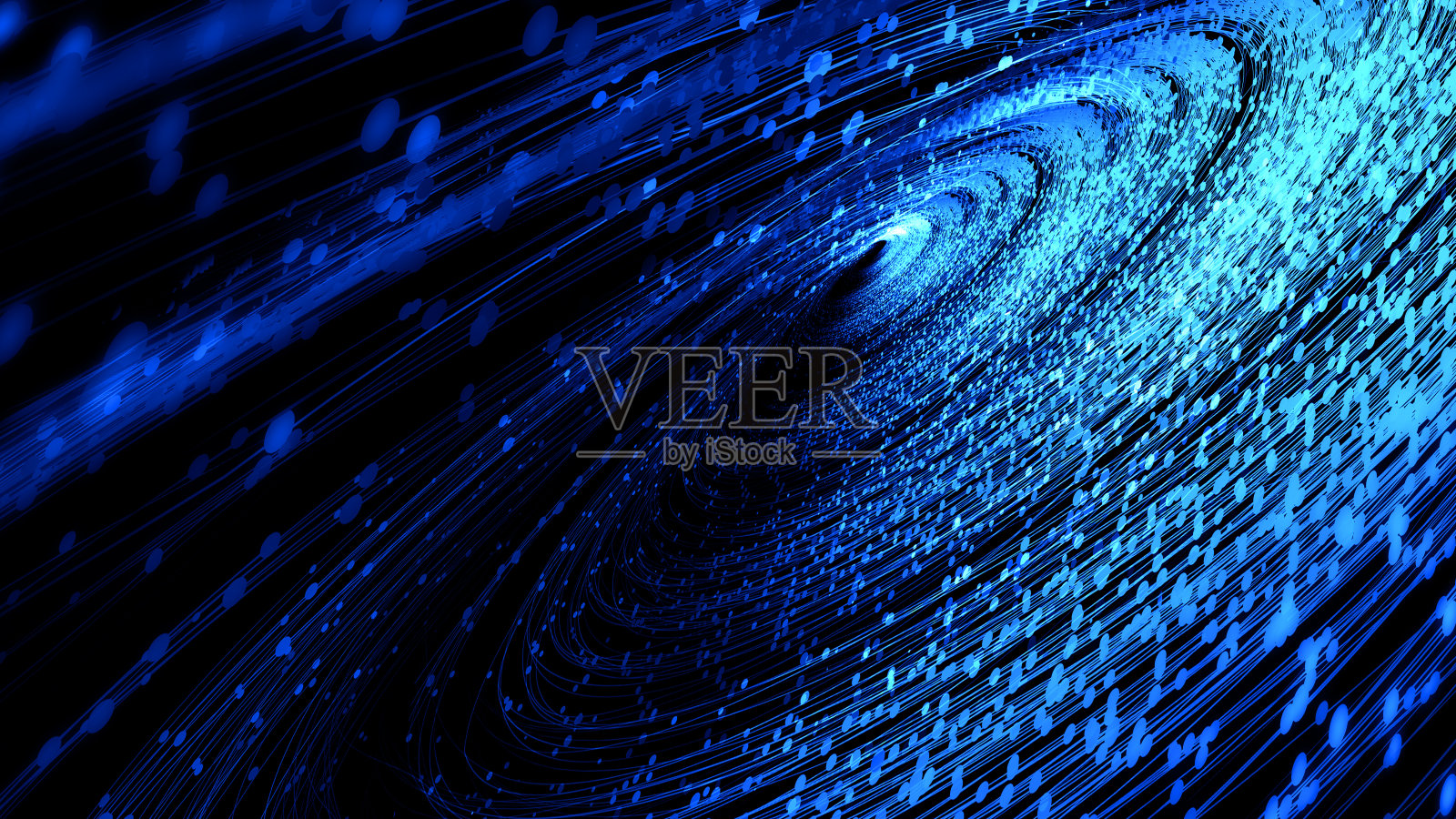 蓝色发光粒子螺旋线，互联网通信技术大数据背景。插画图片素材