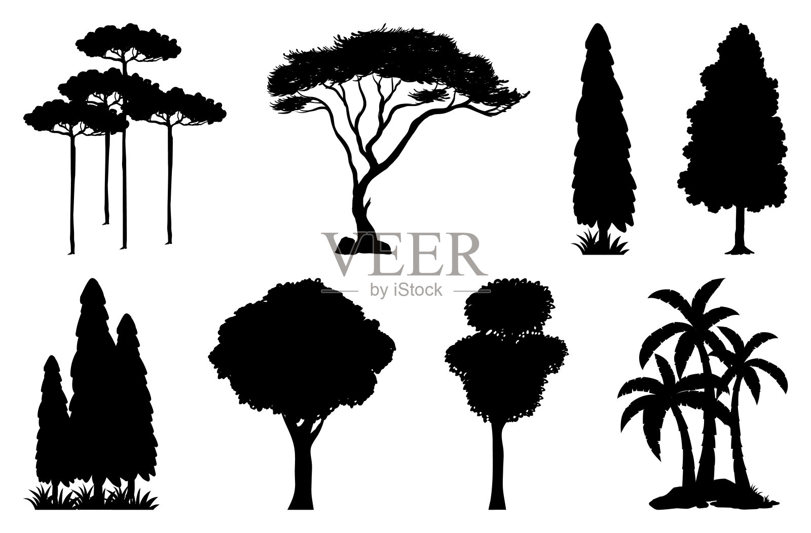 一组植物和树木剪影设计元素图片