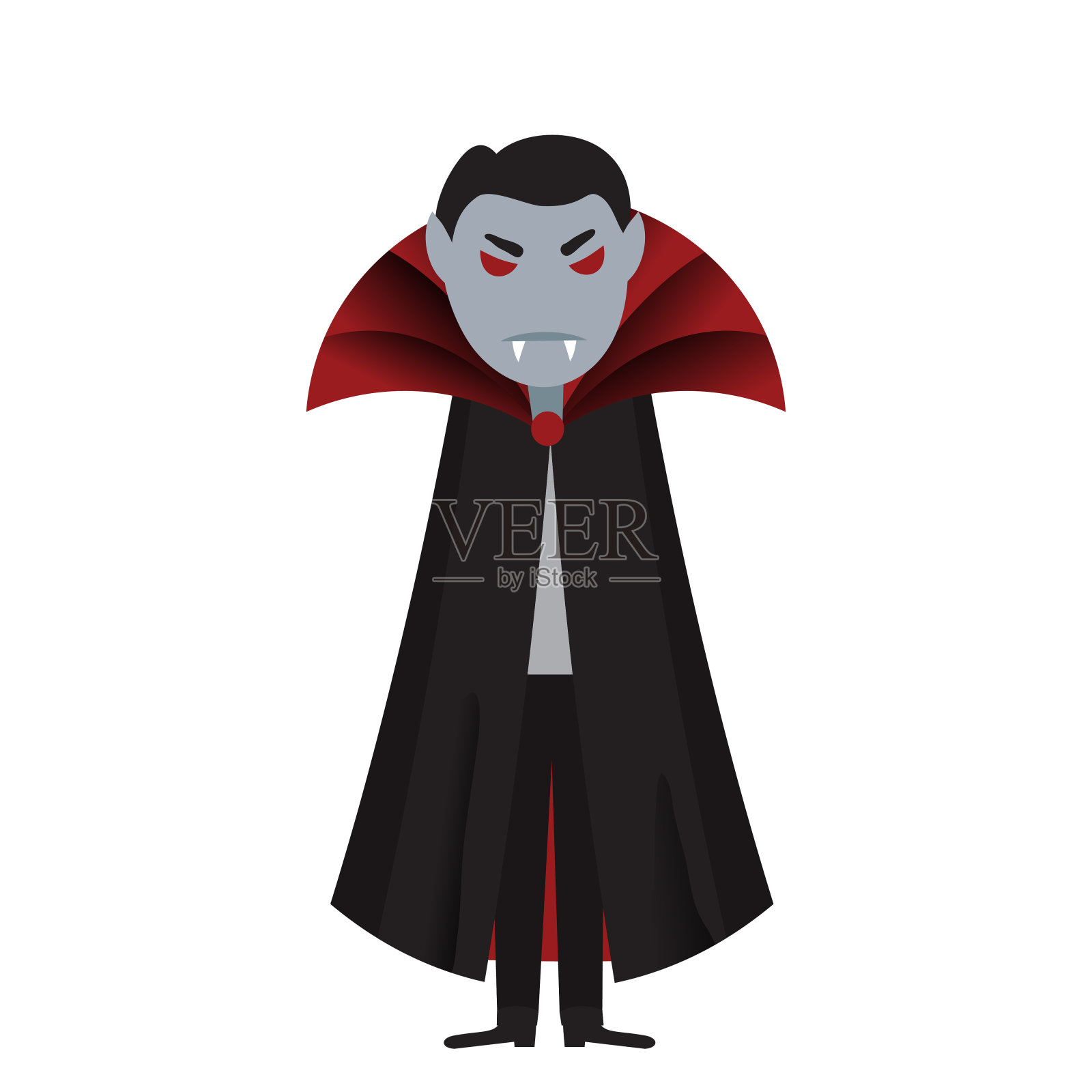 可怕的吸血鬼德古拉在黑色斗篷和红色的眼睛卡通插图设计元素图片