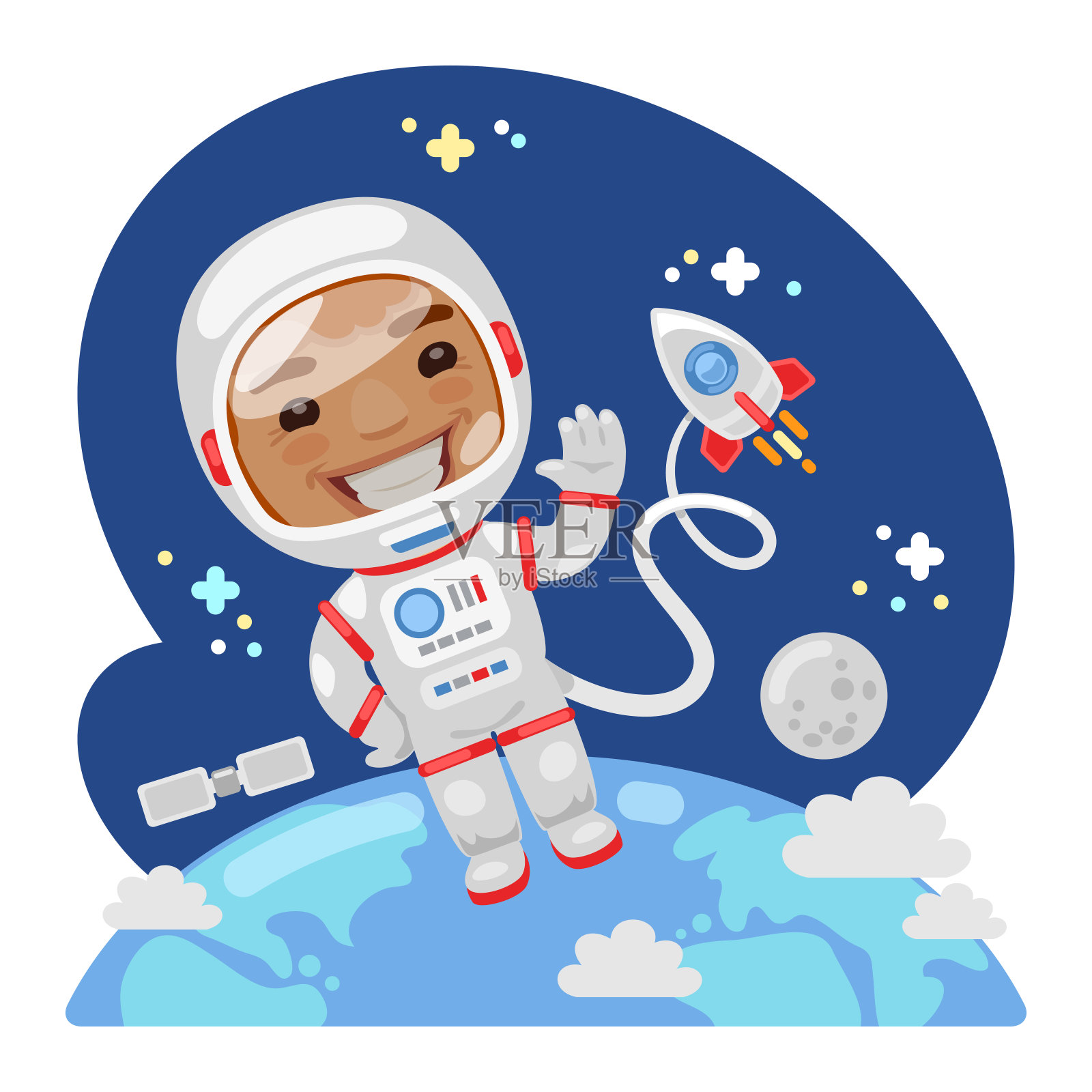 卡通宇航员在外太空插画图片素材