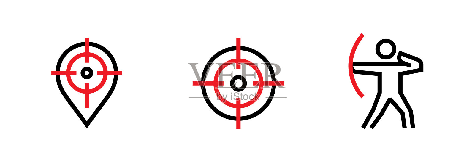瞄准针，目标和射手个人目标图标的设置。可编辑的行向量。图标素材