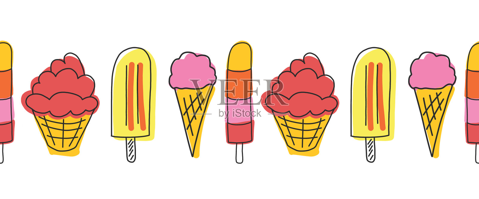 冰棒与冰淇淋无缝边框插画图片素材
