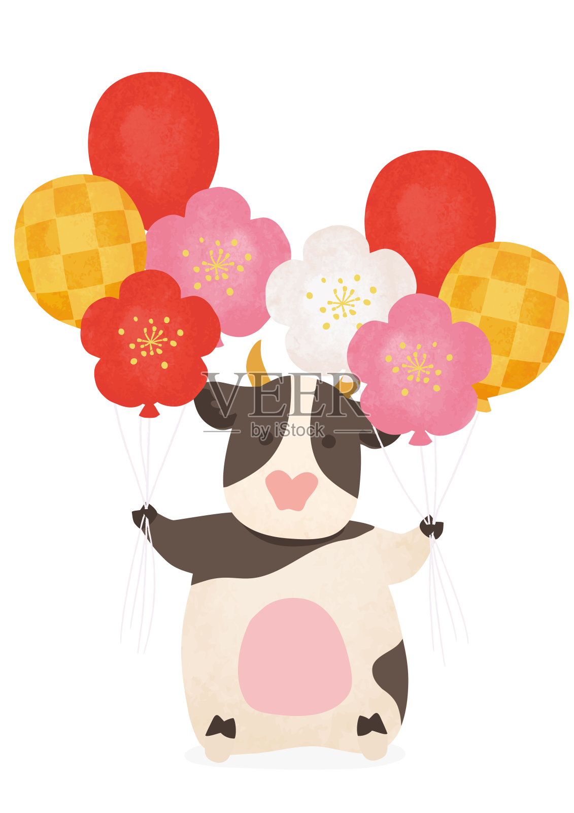 矢量插图的奶牛与气球设计元素图片