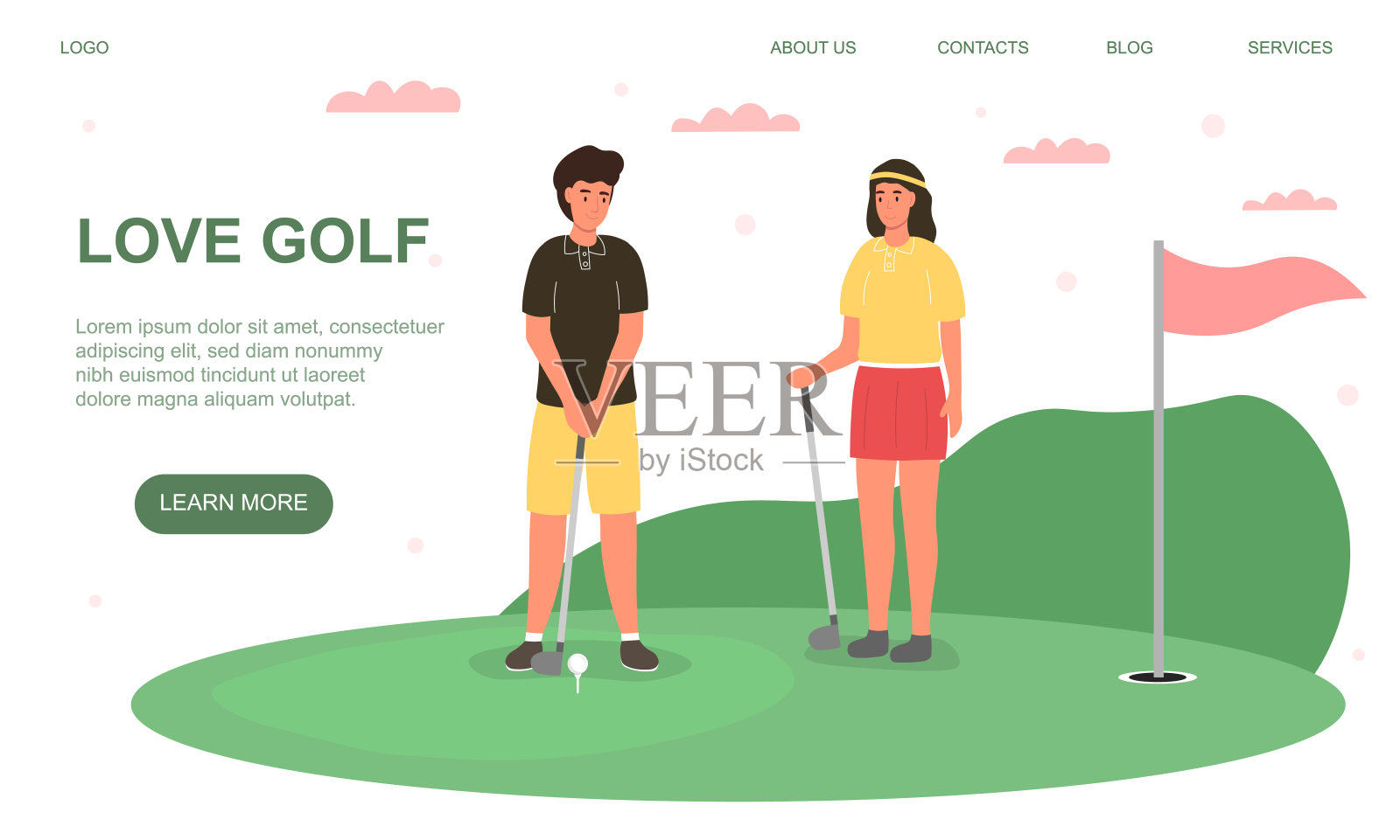 男人和女人在打高尔夫插画图片素材