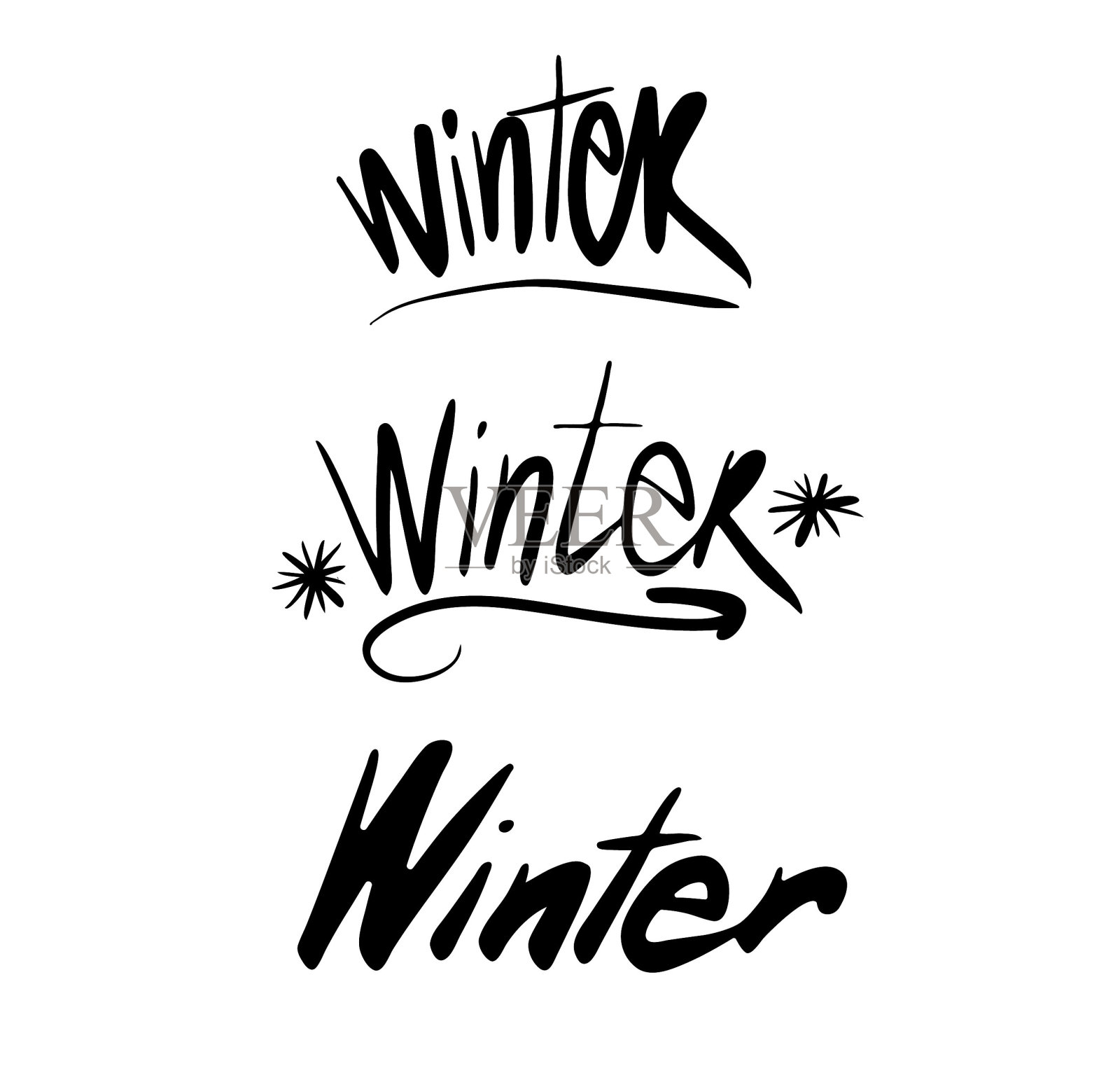 一套冬季手绘字体设计元素图片