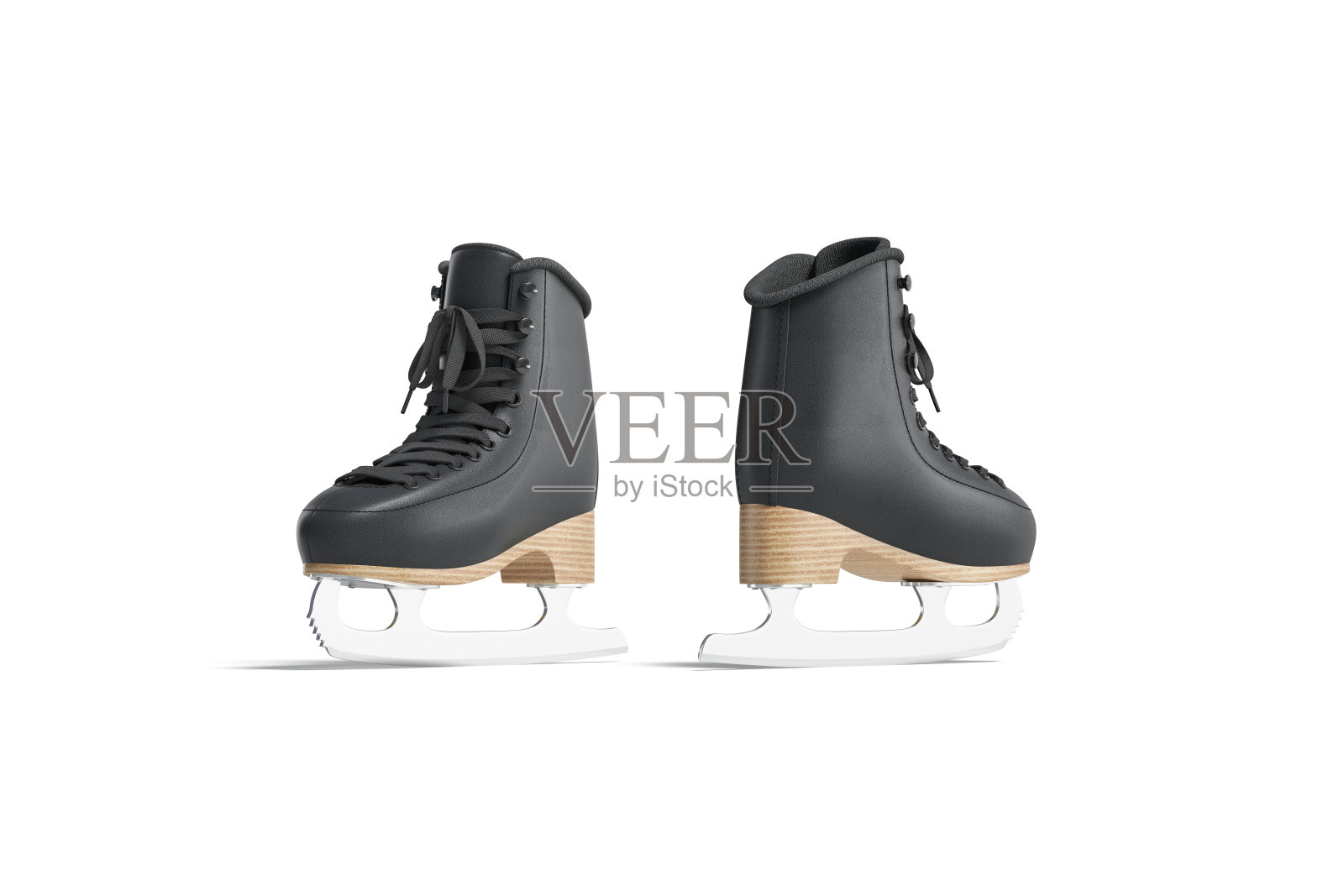 空白的黑色溜冰鞋模型，正面和背面的观点照片摄影图片