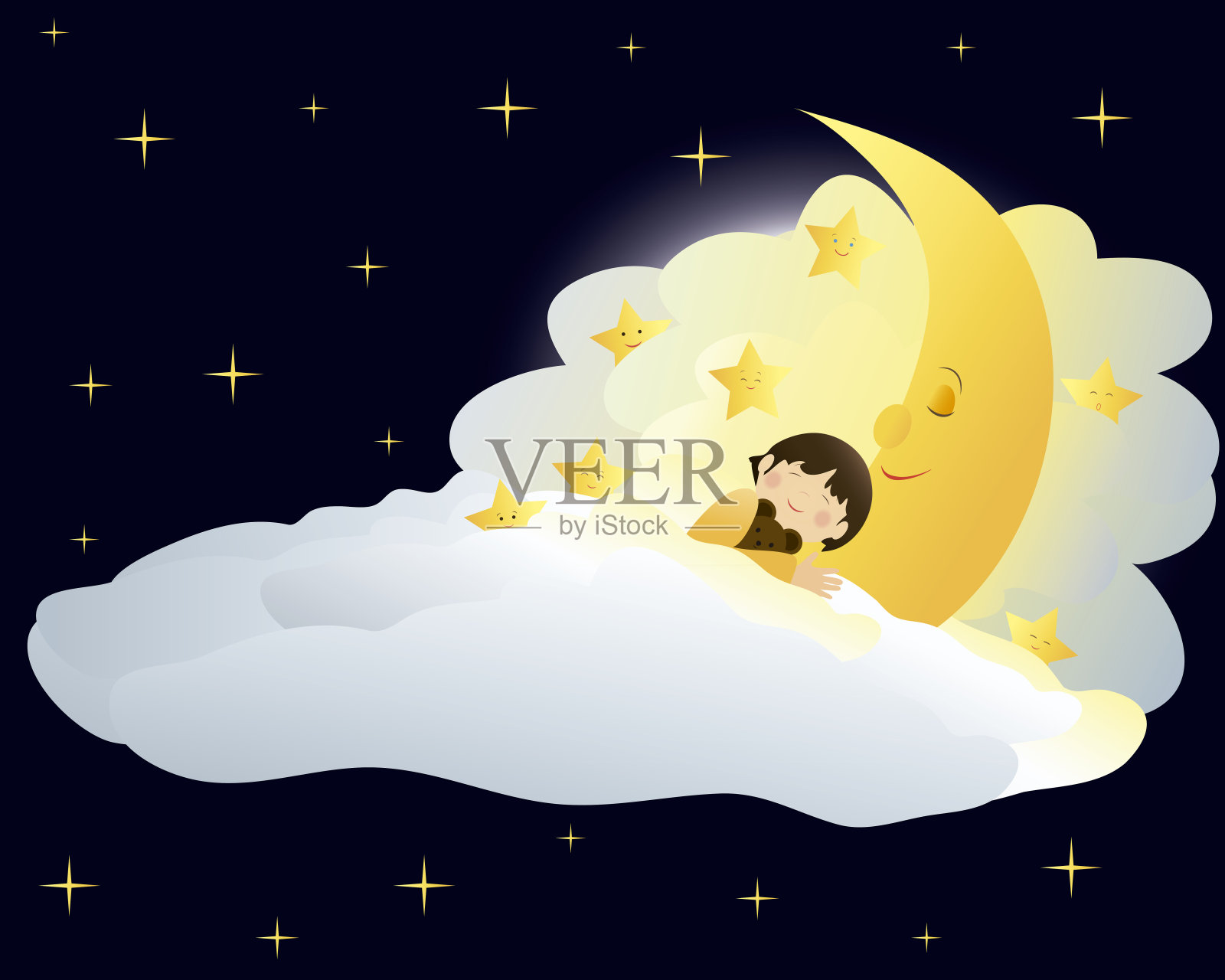可爱卡通手绘星星月亮睡觉的小熊设计图__动漫人物_动漫动画_设计图库_昵图网nipic.com