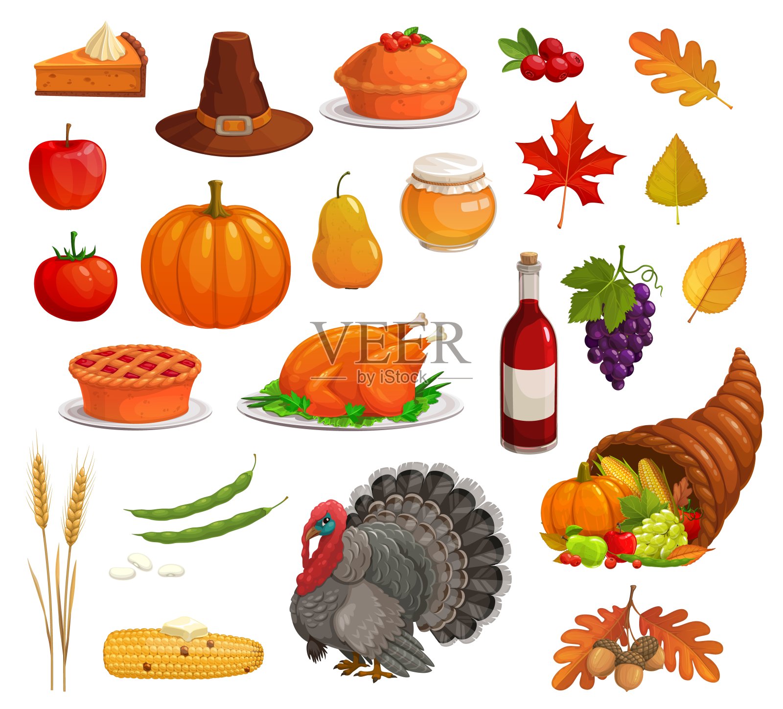 感恩节秋季节日火鸡，美食，朝圣设计元素图片