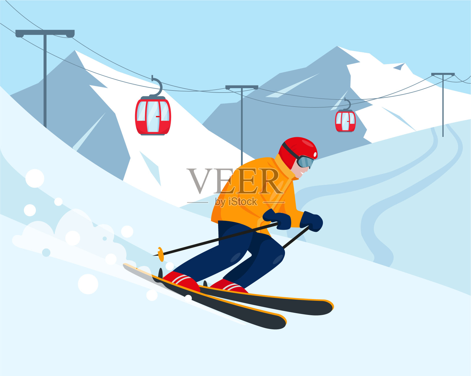 滑雪者在雪山。插画图片素材