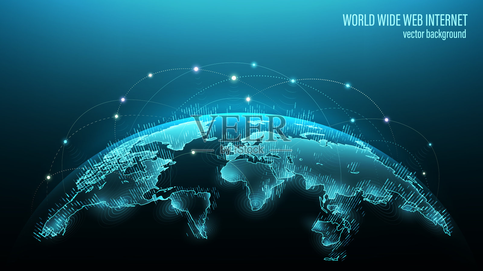 蓝色的未来主义背景与行星地球。向量。互联网卫星传输信号。行星地图。全球社交网络。的未来。互联网和技术。浮蓝丛几何。插画图片素材