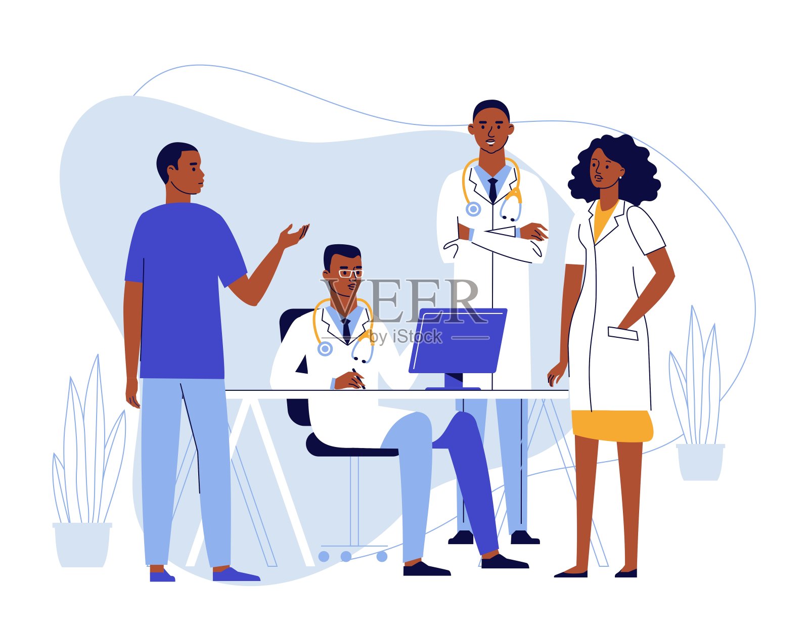 非裔美国医生在咨询过程中的团队合作理念。插画图片素材