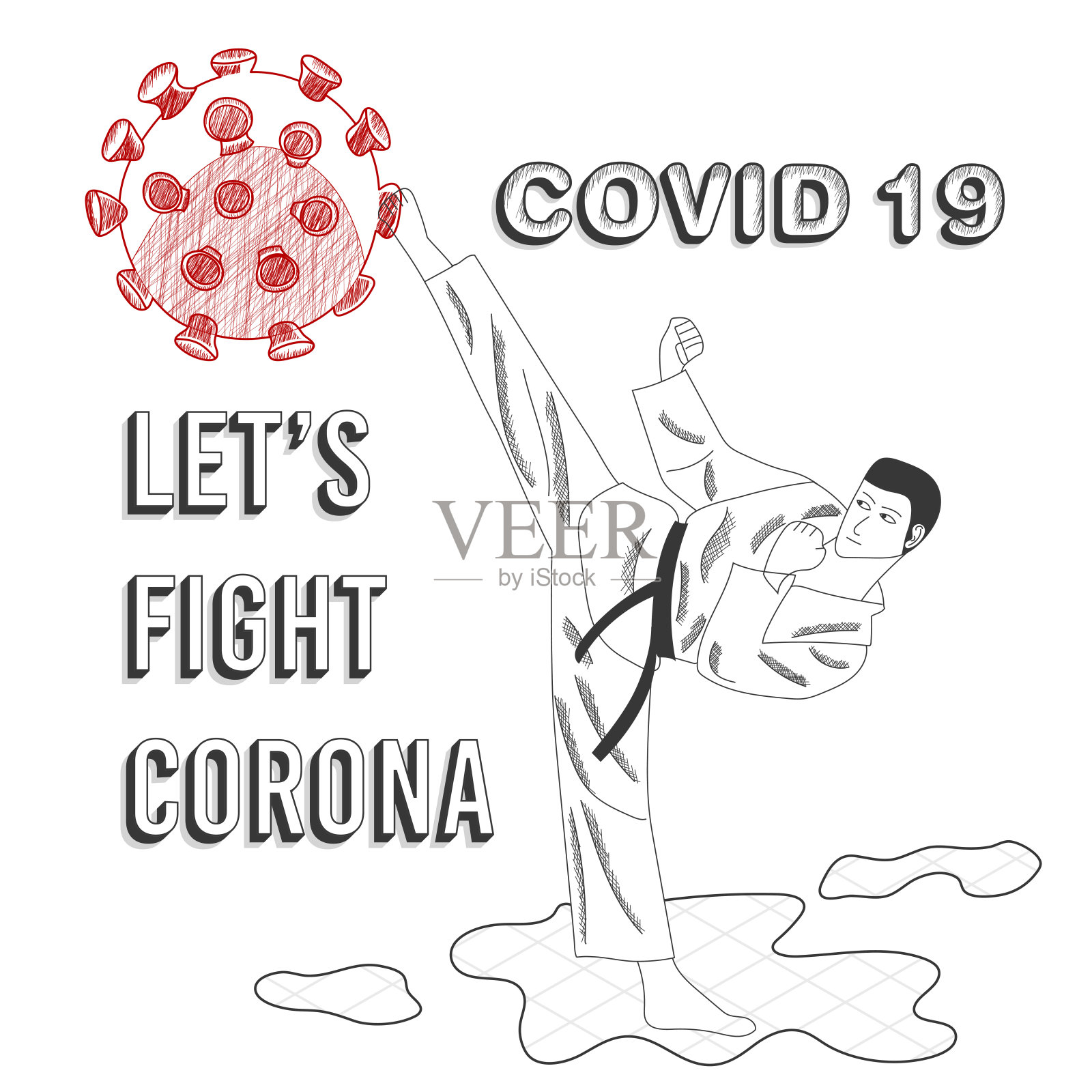 冠状病毒2019-nCoV图解与运动员对抗病毒。插画图片素材