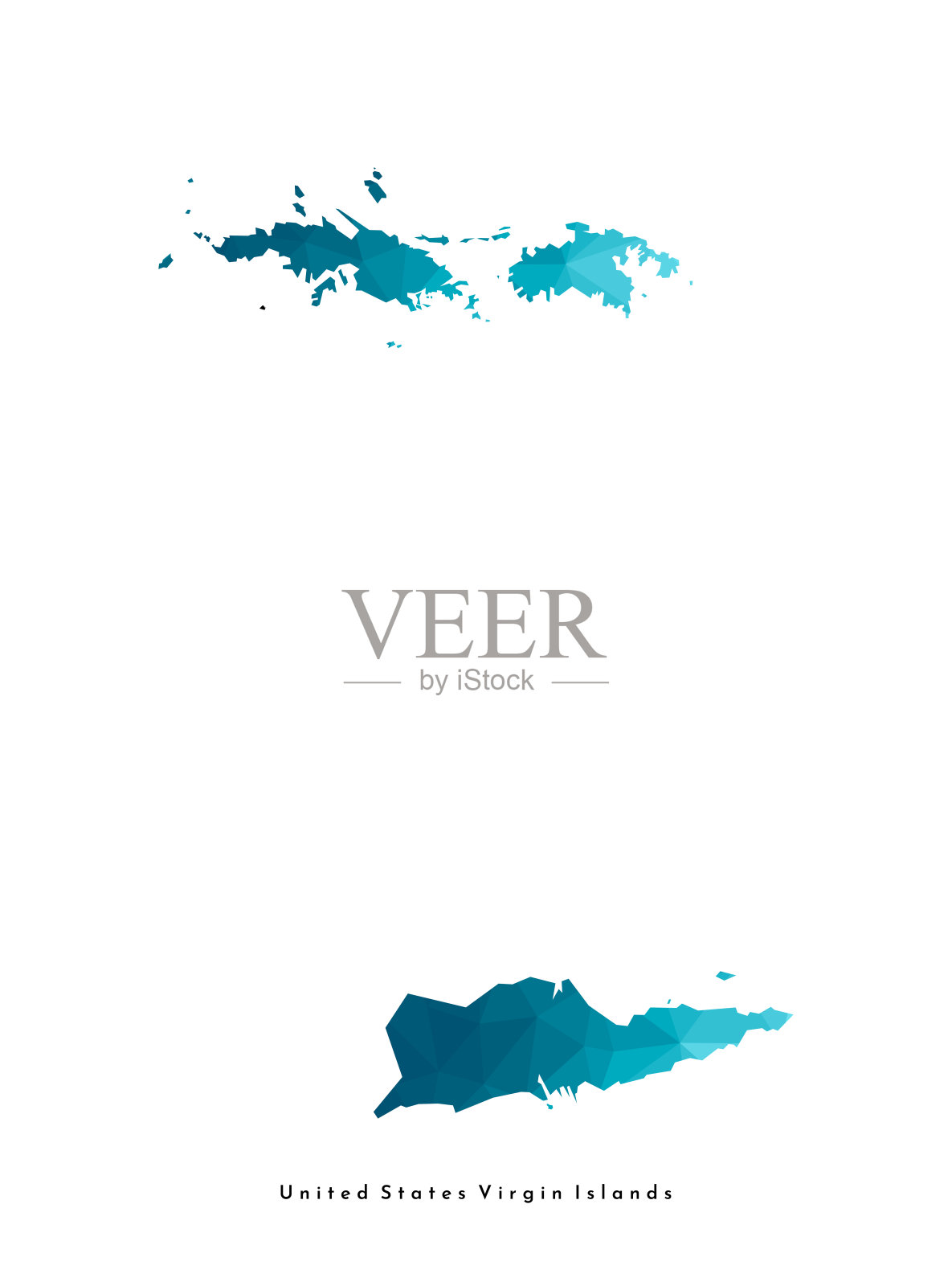 矢量孤立的插图图标与简化的美属维尔京群岛(美国)地图的蓝色剪影。多边形几何样式插画图片素材