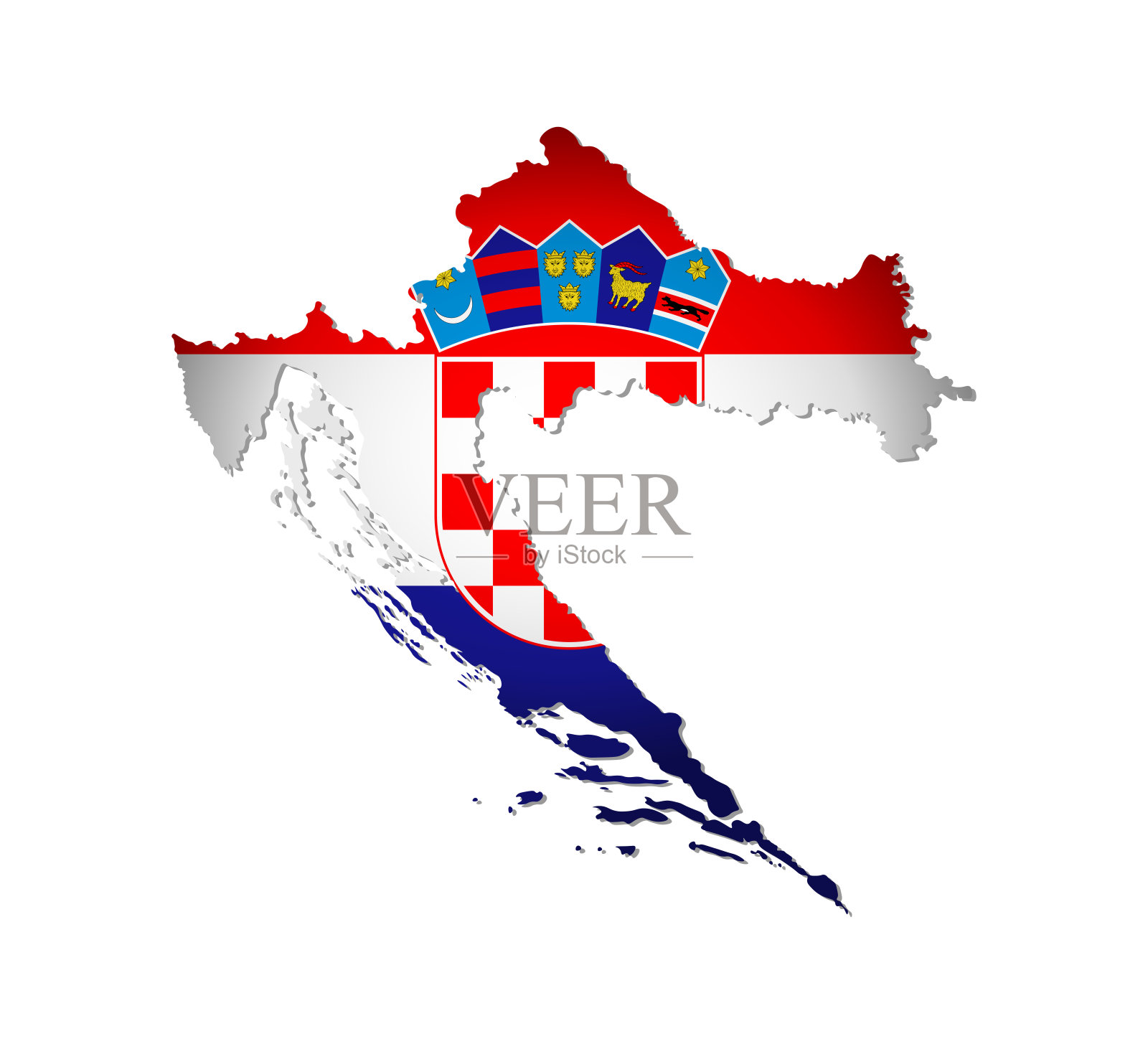 矢量孤立的插图与克罗地亚国旗与克罗地亚地图的形状(简化)。地图上的体积阴影插画图片素材