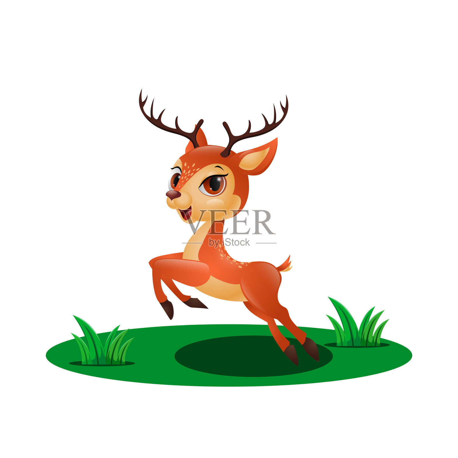 可爱的小鹿在草丛中跳跃设计元素图片