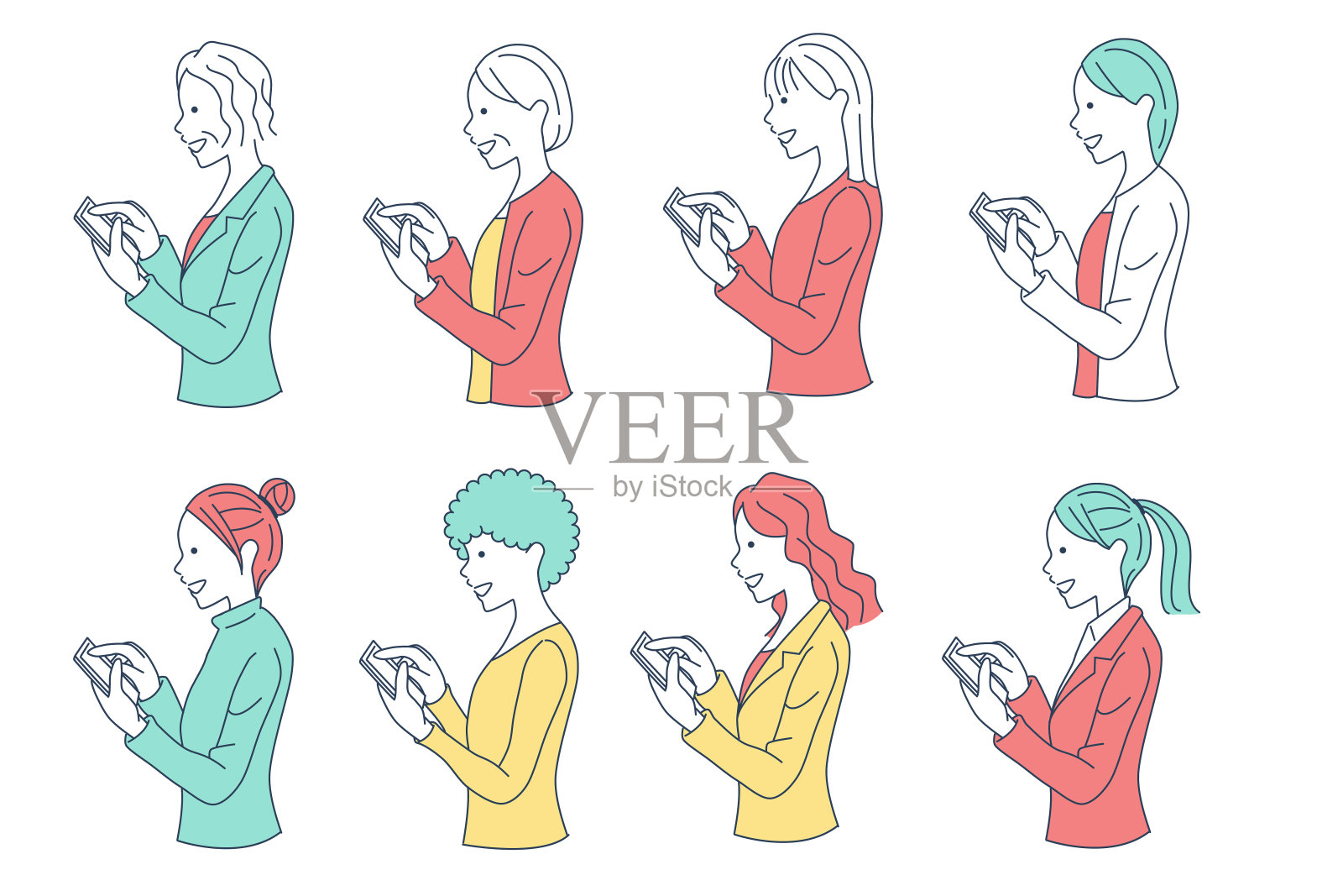 使用智能手机的女性的资料插画图片素材