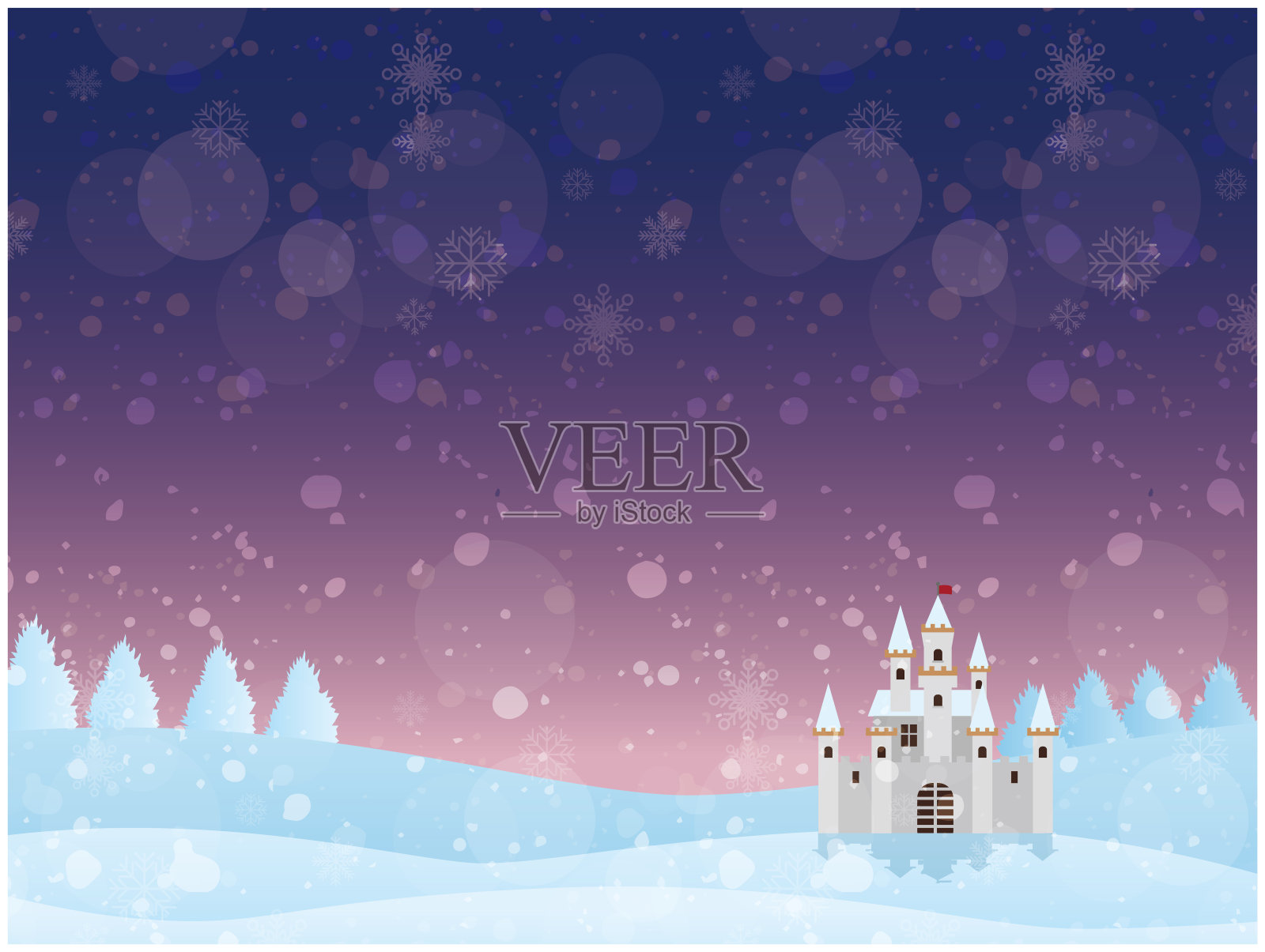 夜空雪花飘飘的国度背景城堡插画图片素材